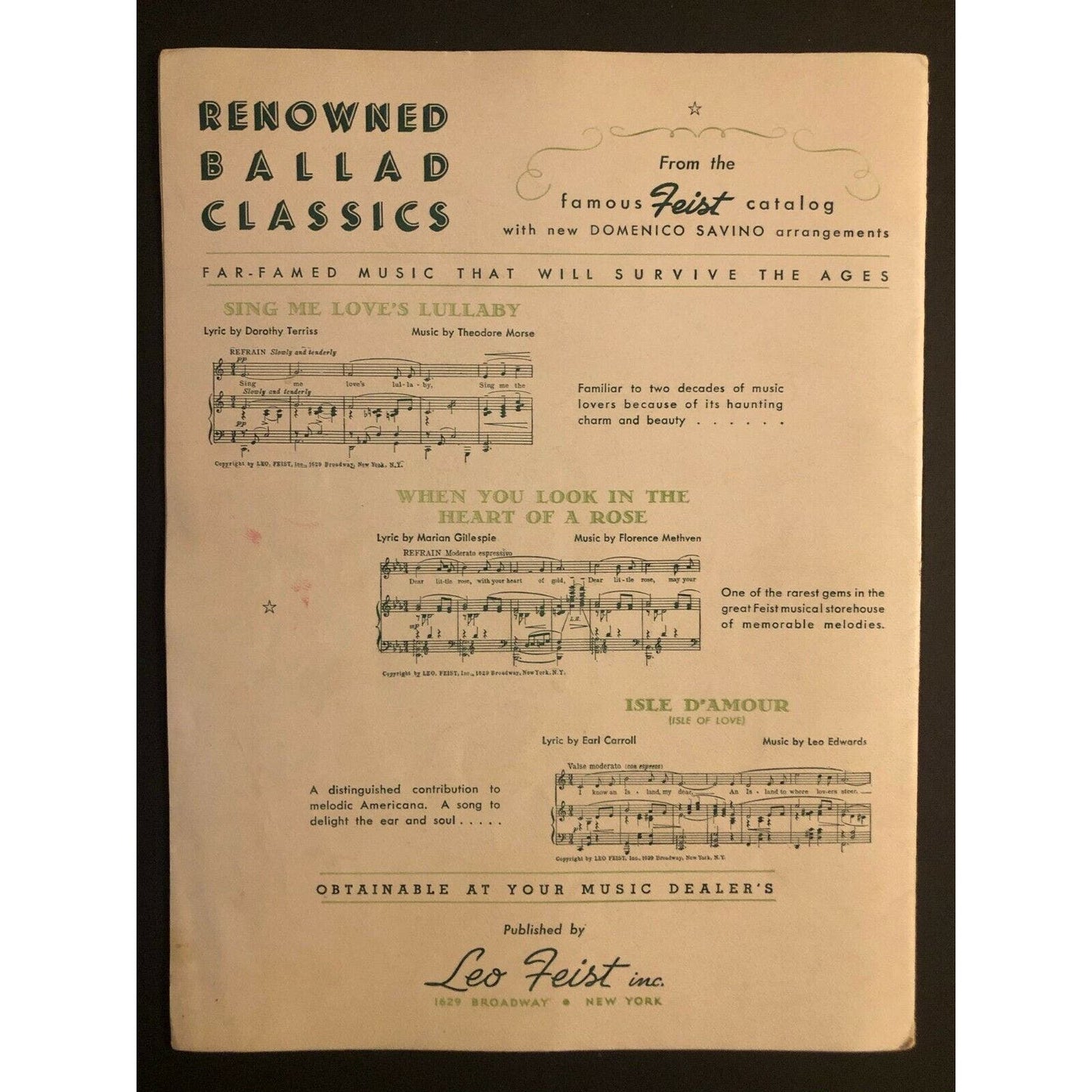 Vintage 1940's Sheet Music "A Heart That's Free" Thomas T. Railey