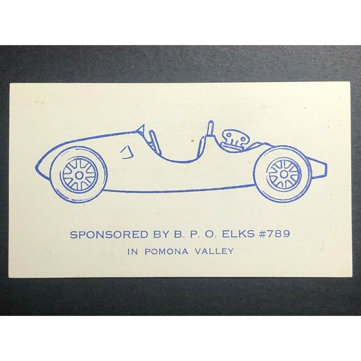 c1960's Pomona Formulae Car Club / Elks #789 "Assisted By" Courtesy Card