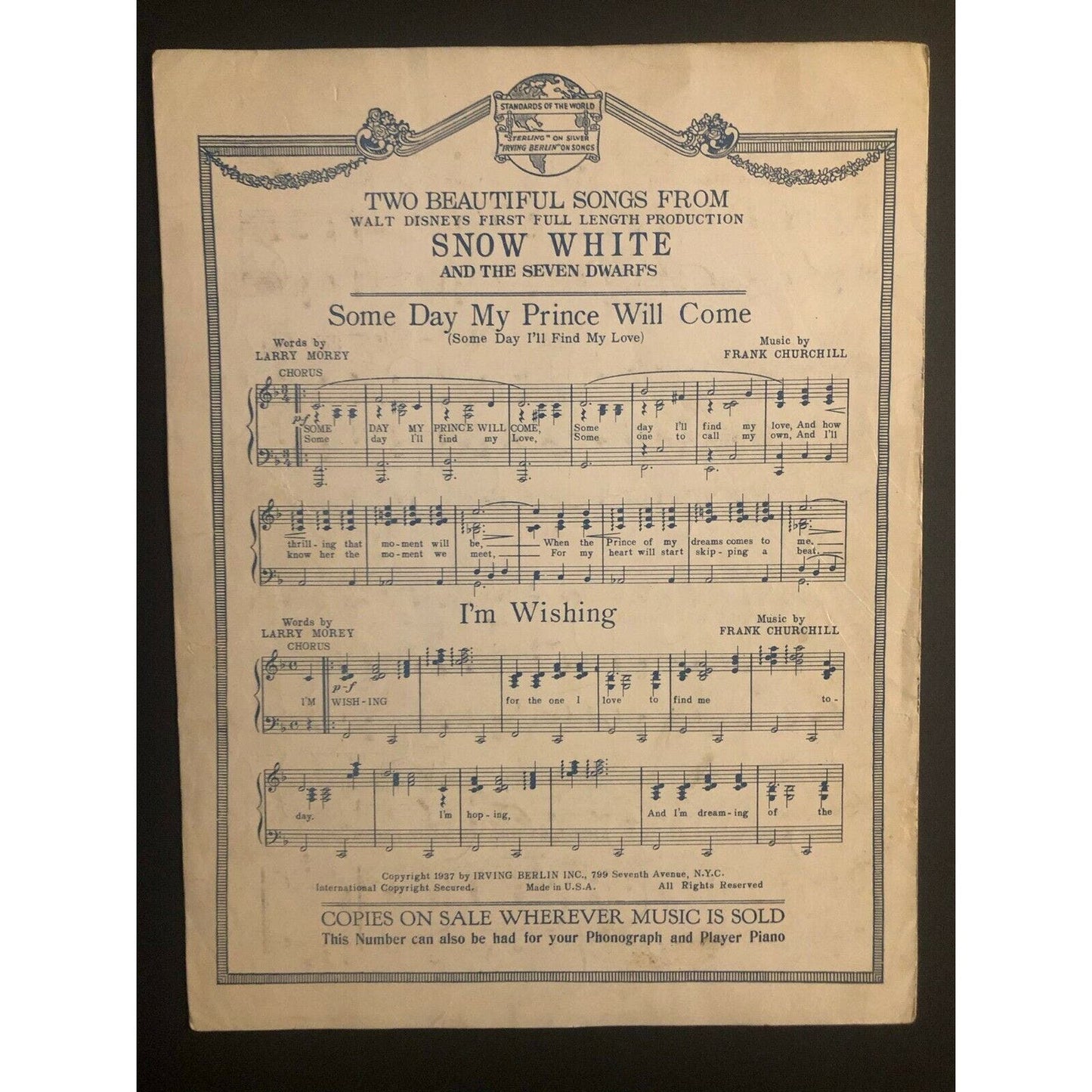 Vintage 1930's Disney Sheet Music - "Whistle While You Work" from "Snow White"