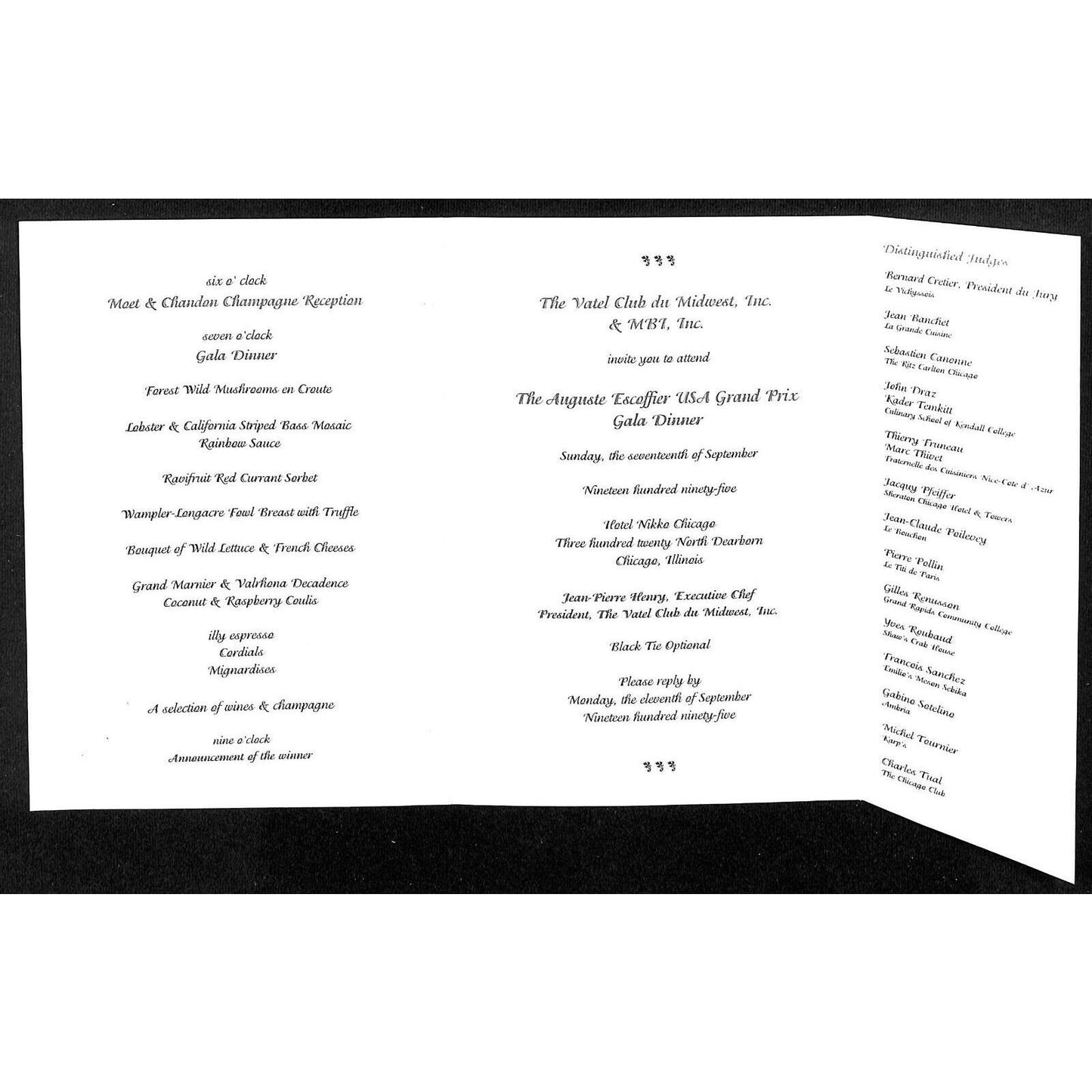 1995 The Auguste Escoffier US Grand Prix Gala Dinner Menu Hotel Nikko Chicago