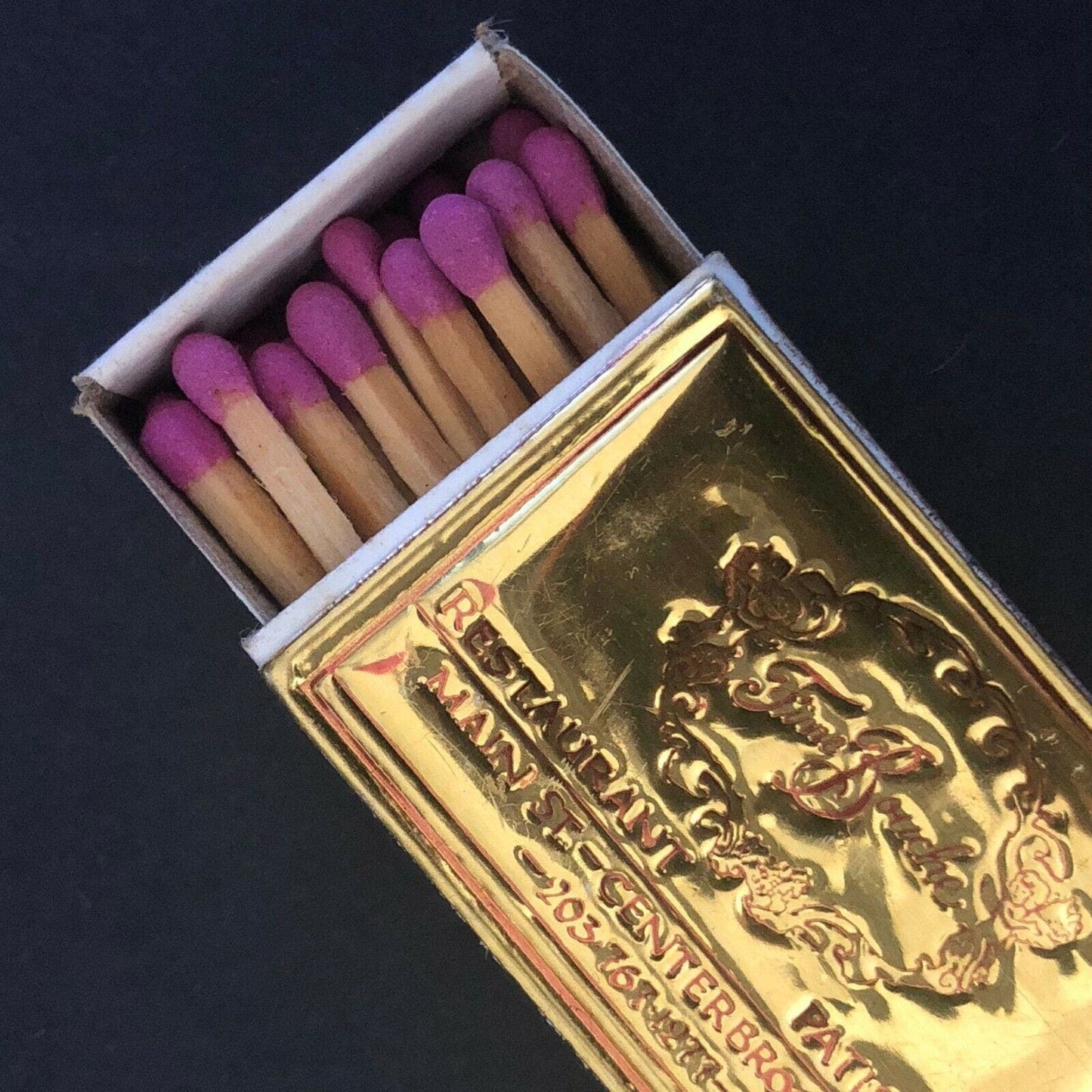 c1980's Foil Wooden Matchbox / Matchbook Fine Bouche Restaurant Centerbrook, CT