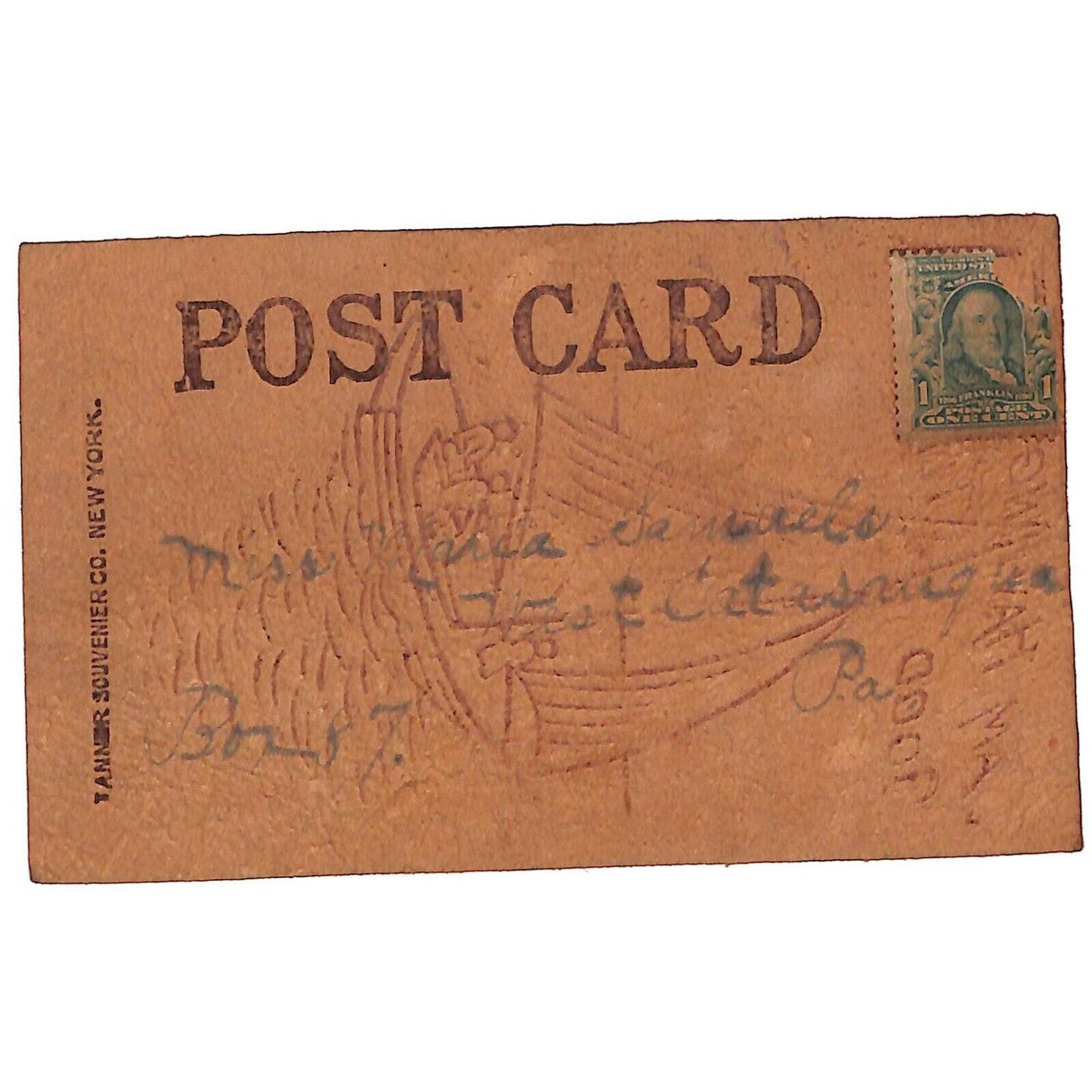 Funny Leather Postcard "I am Having a Good Time In ___" Sail Boating