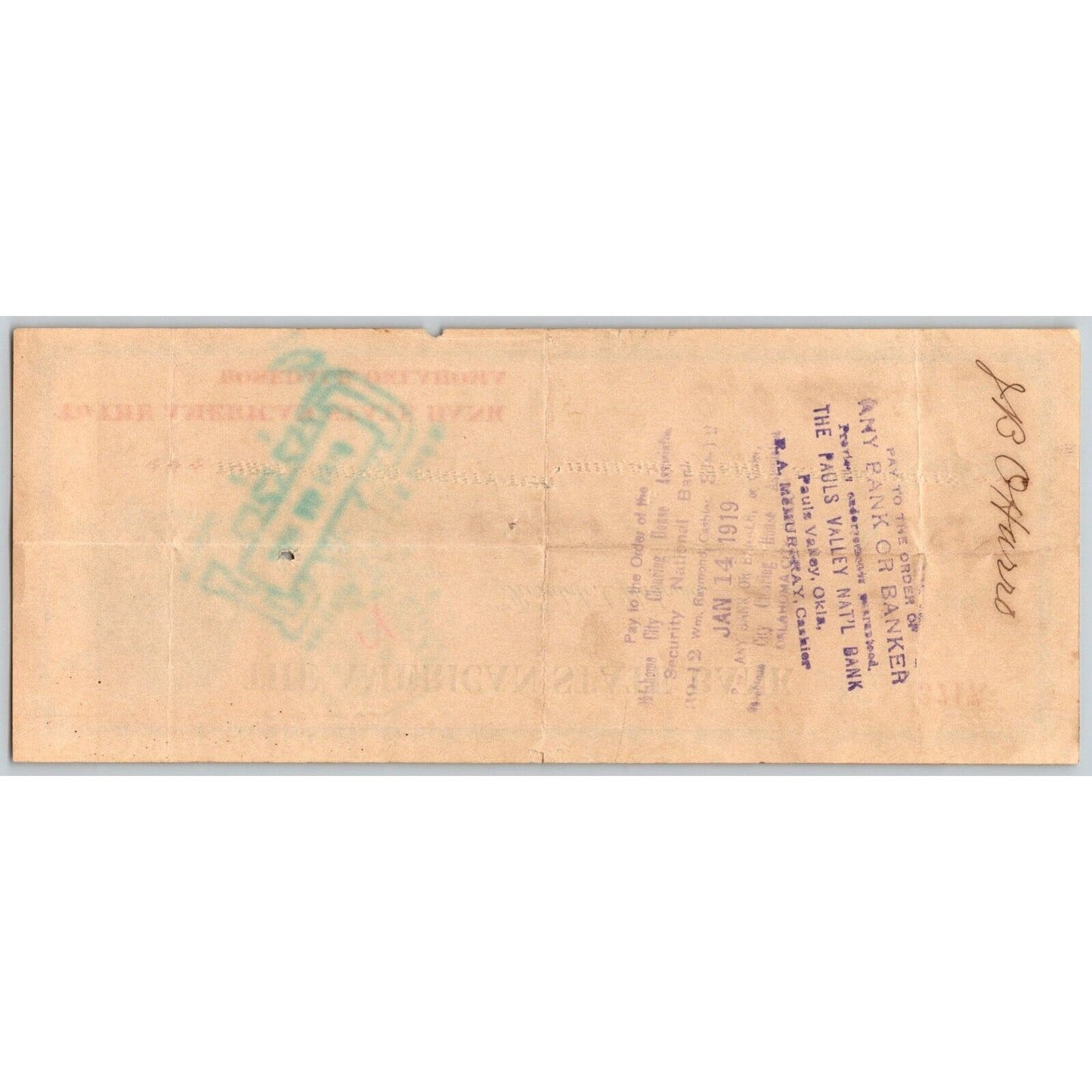 Rosedale Oklahoma Bank Check 1919 American State Bank - Eagle