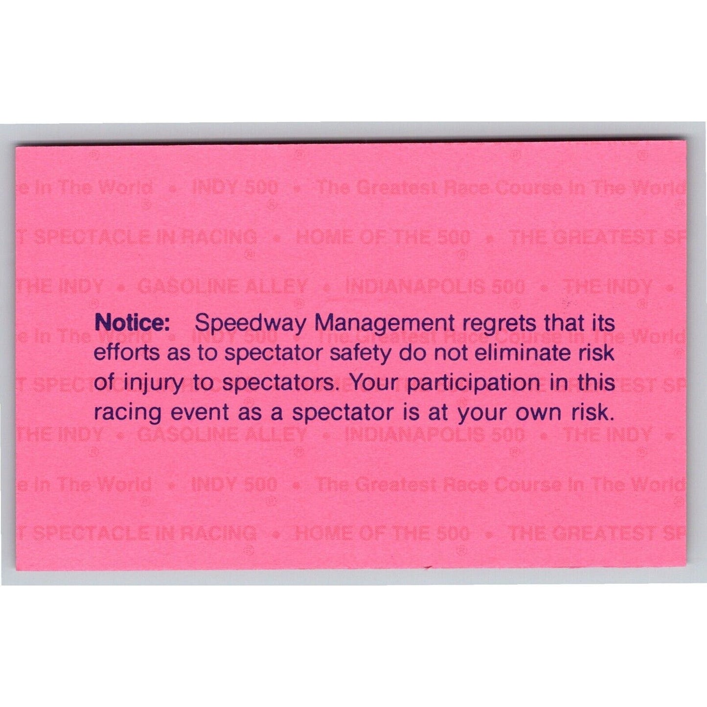 1994 Indy 500 Practice Day Admission Comp Ticket Pass Card Indianapolis IMS #322