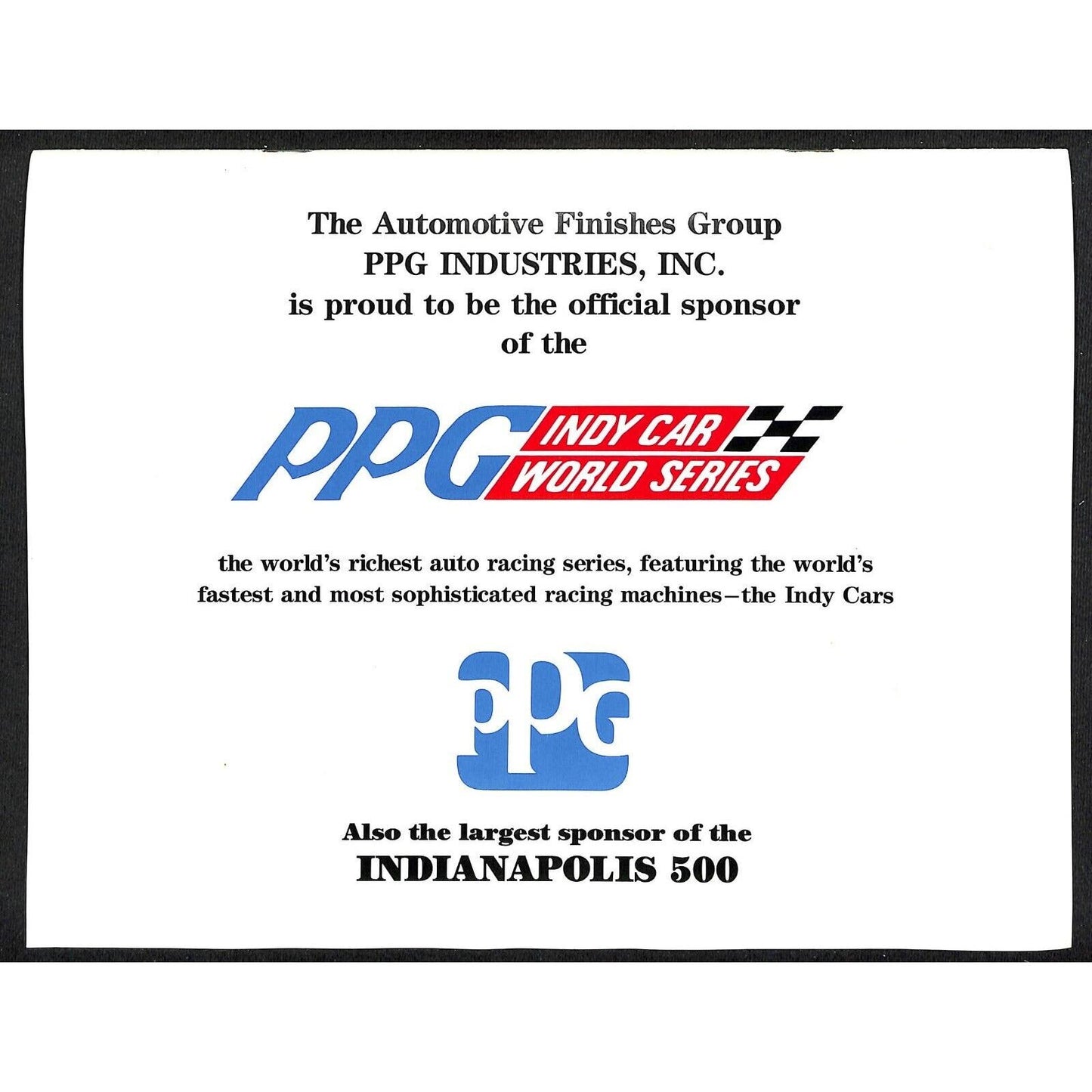 1988 Indy 500 PPG CDA Championship Drivers Assoc. Calendar w/ Bobby Rahal