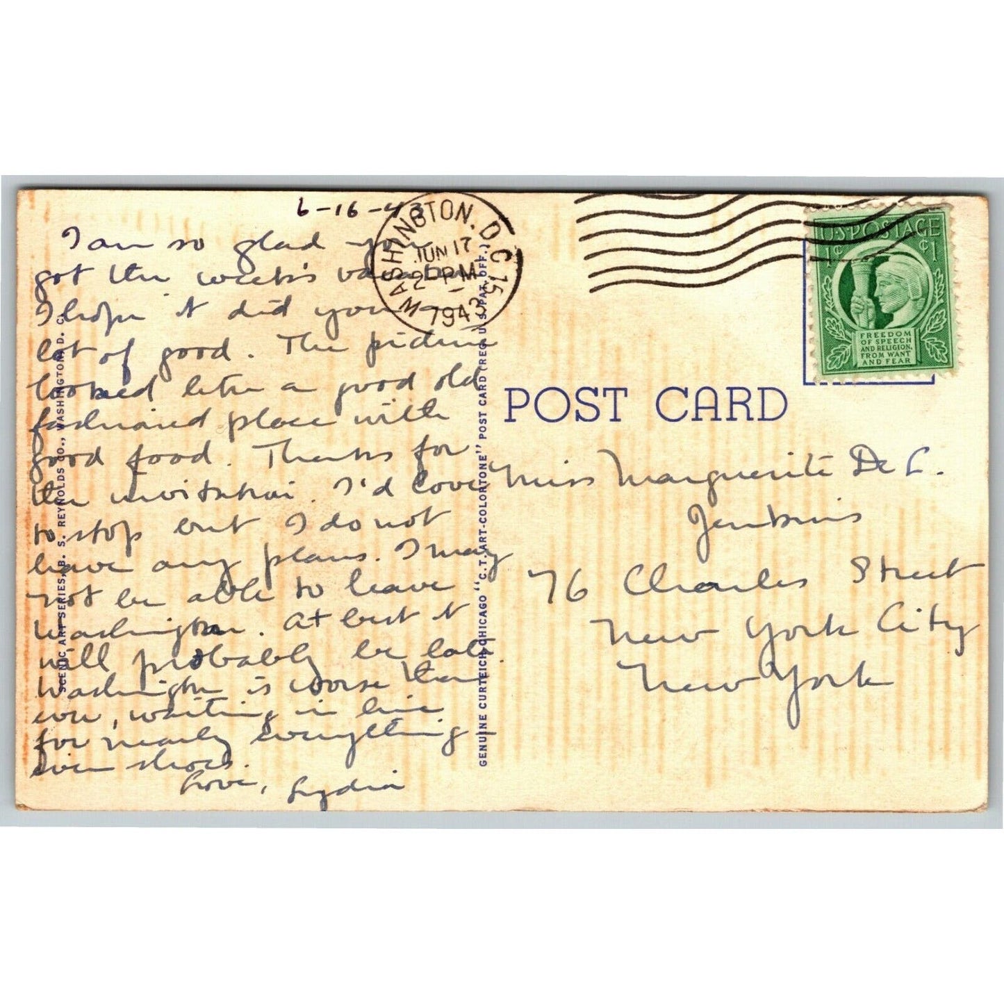 Vintage Linen Postcard Folger Shakesperian Library, Washington, DC Posted 1943