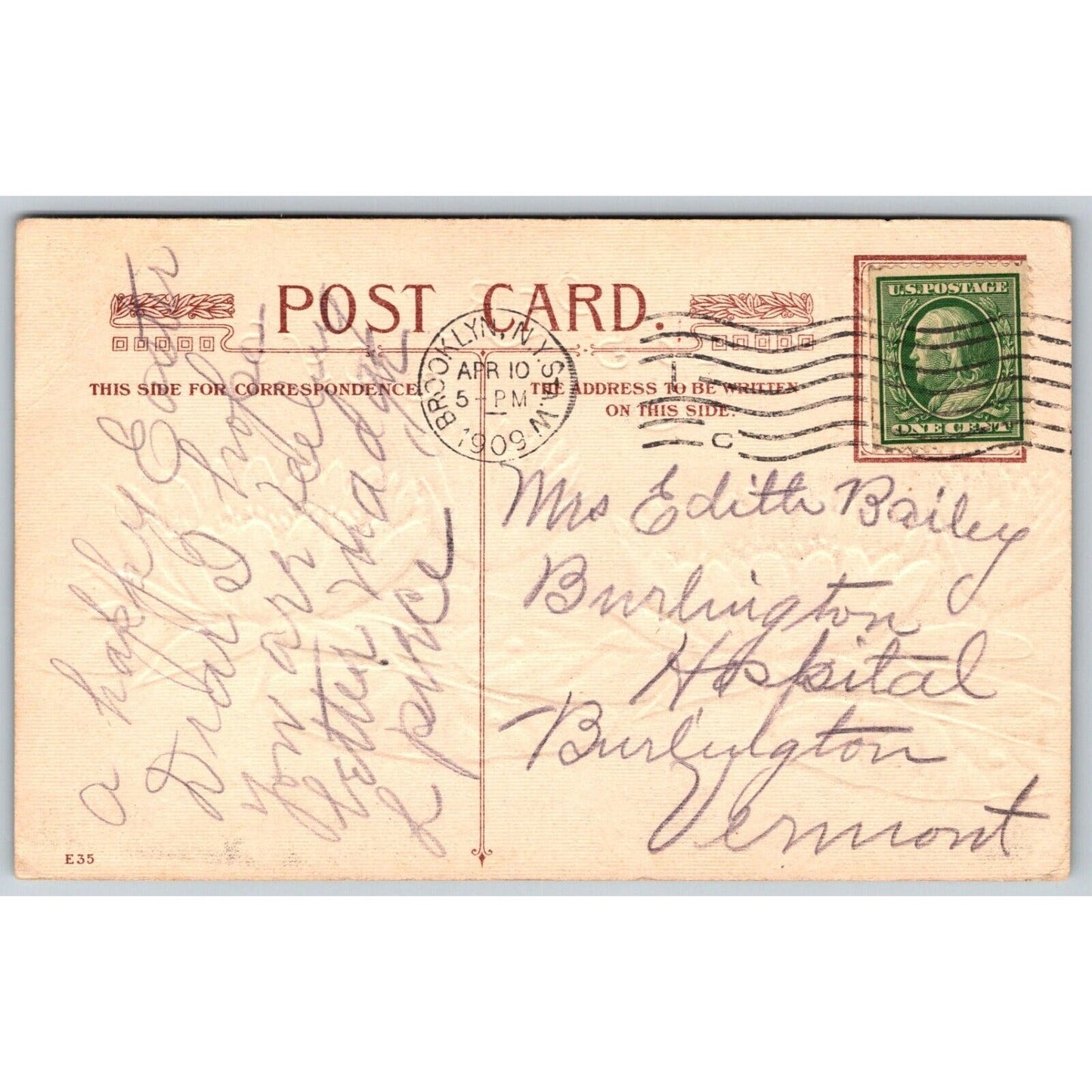 Easter Postcard "All Easter Joys" Floral Textured Silver Ink EMB. PM 1909