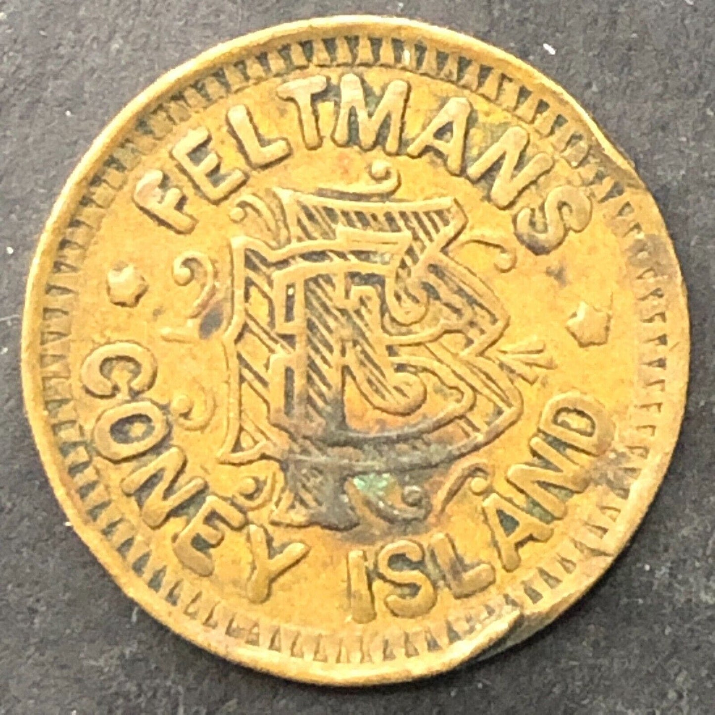 Feltmans Coney Island Brooklyn 5 Trade Token Brass 17.45mm / Nathan's Hot Dogs*