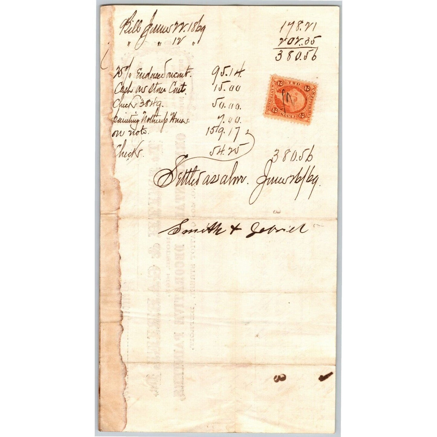 Detroit Letterhead Smith & Gabriel Ornamental & Decorative Painters 1869 w Stamp