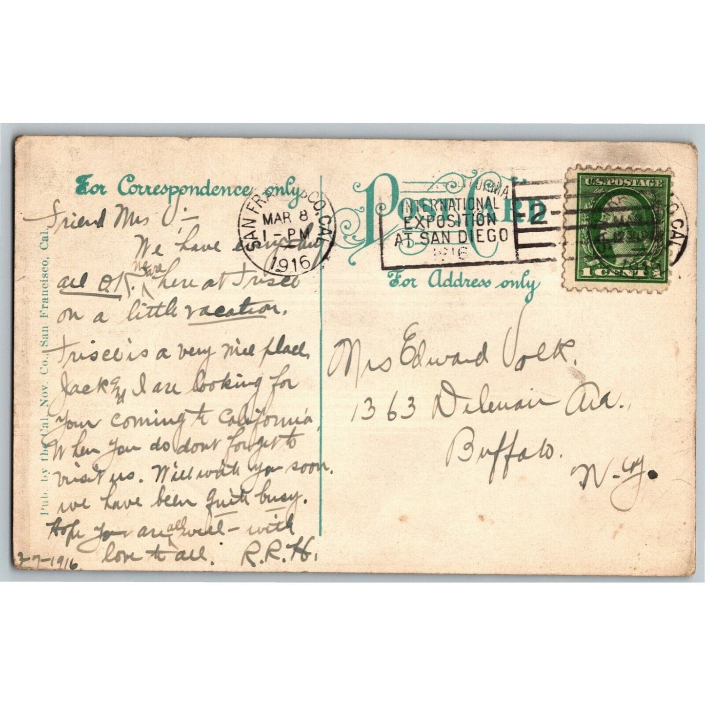 Golden Gate - San Francisco Vintage Postcard - 1916 PM from Panama Expo