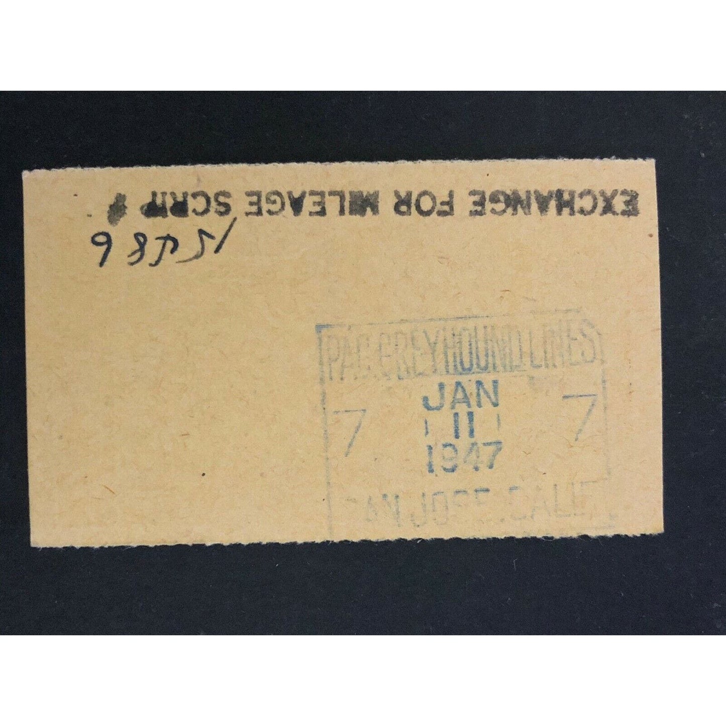 Pacific Greyhound Bus Lines I.D. Check / Ticket "San Jose" 24978 c1945-1955