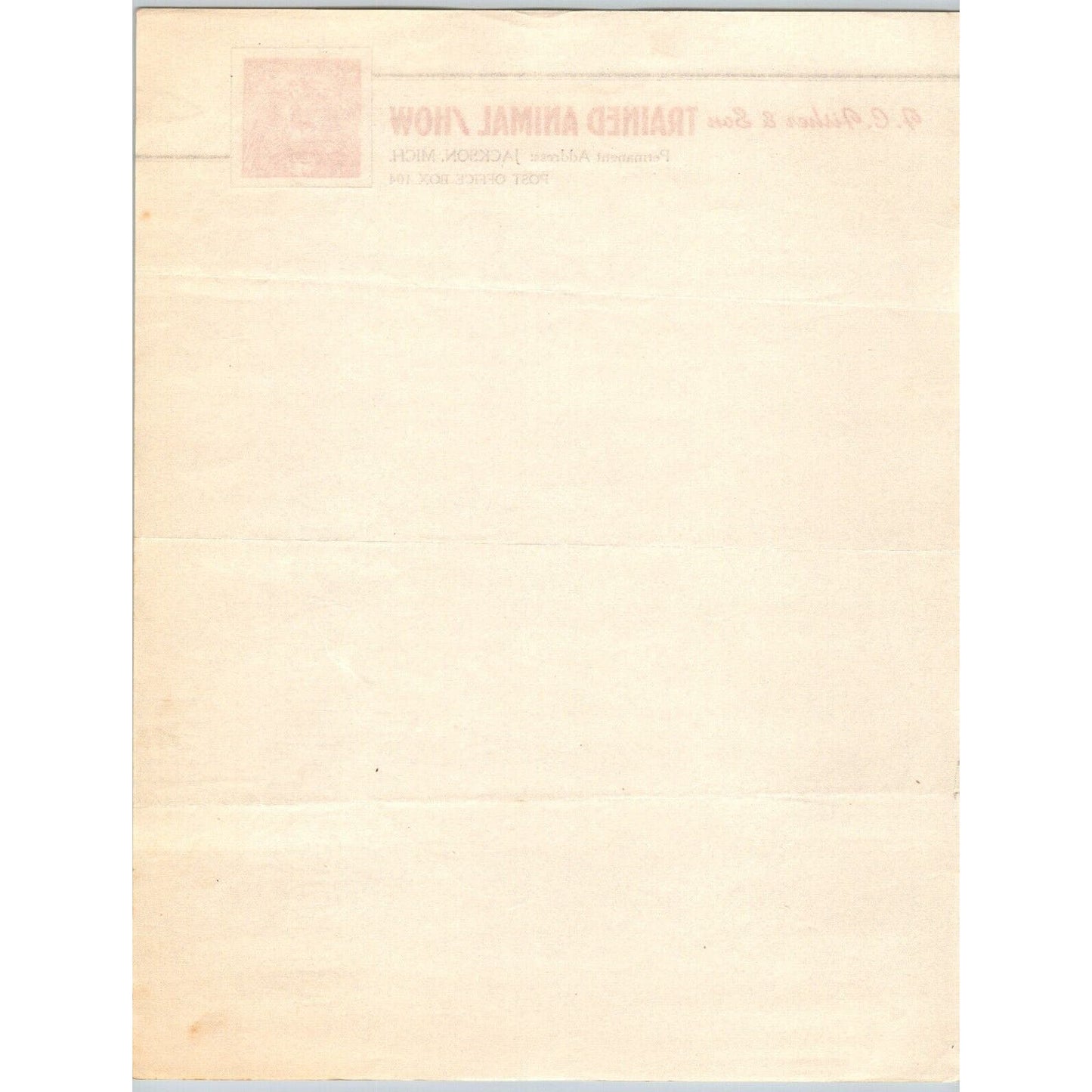 F.C. Fisher & Son Trained Animal Show Circus Letterhead c1944 Jackson, MI Scarce