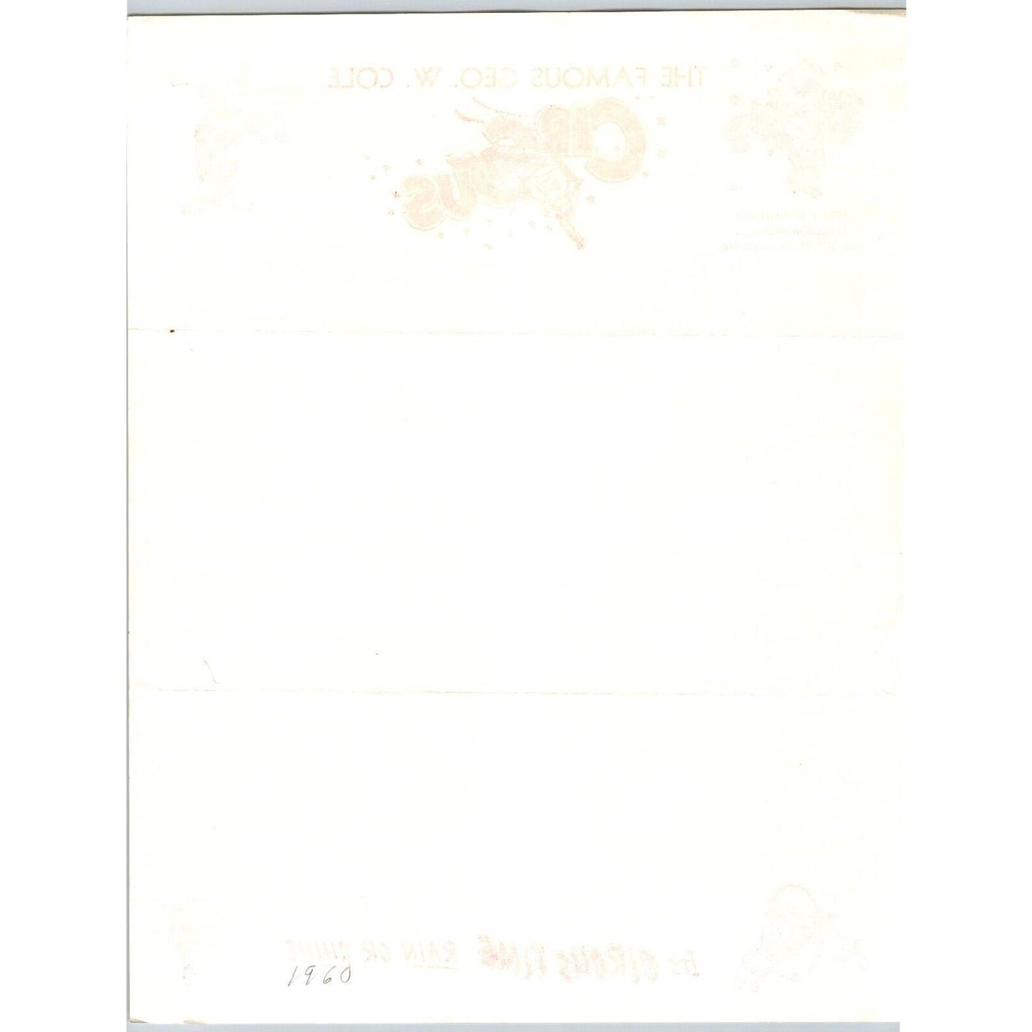 Famous Geo. W. Cole 3 Circus Letterhead c1960 Monkey Clown Scarce