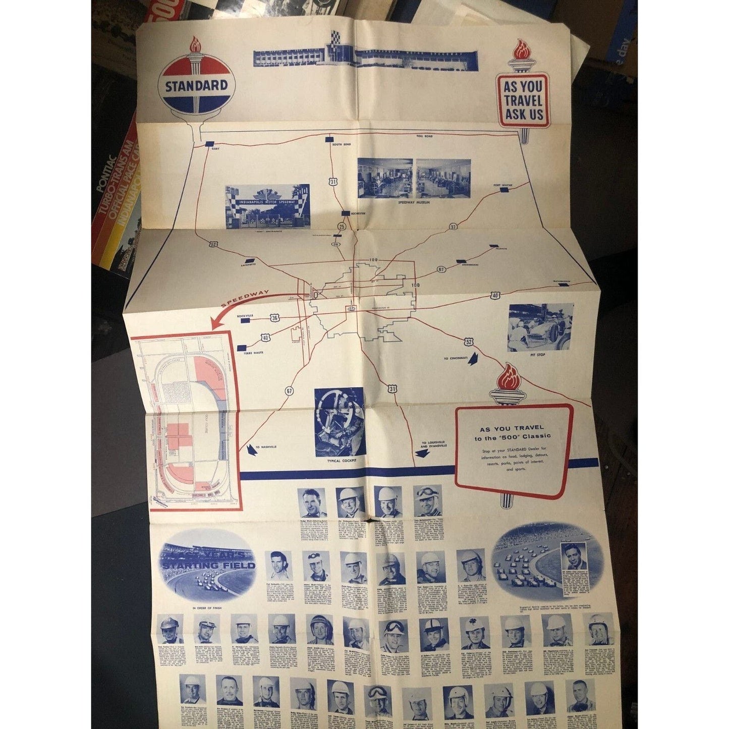 1960 Indy 500 Meet You at the "500" Bob's Standard Oil Service Map Schedule