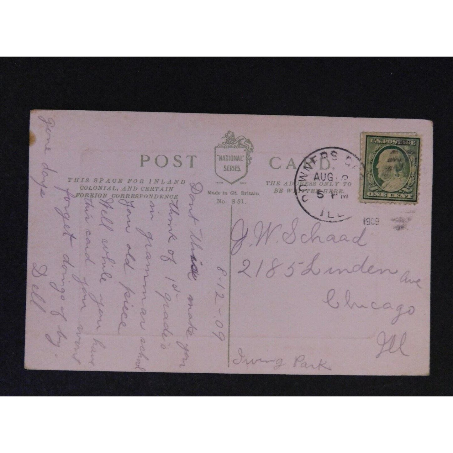 Vintage UK Postcard "Under a ... Chestnut Tree, the Village Smitty Stands" c1909