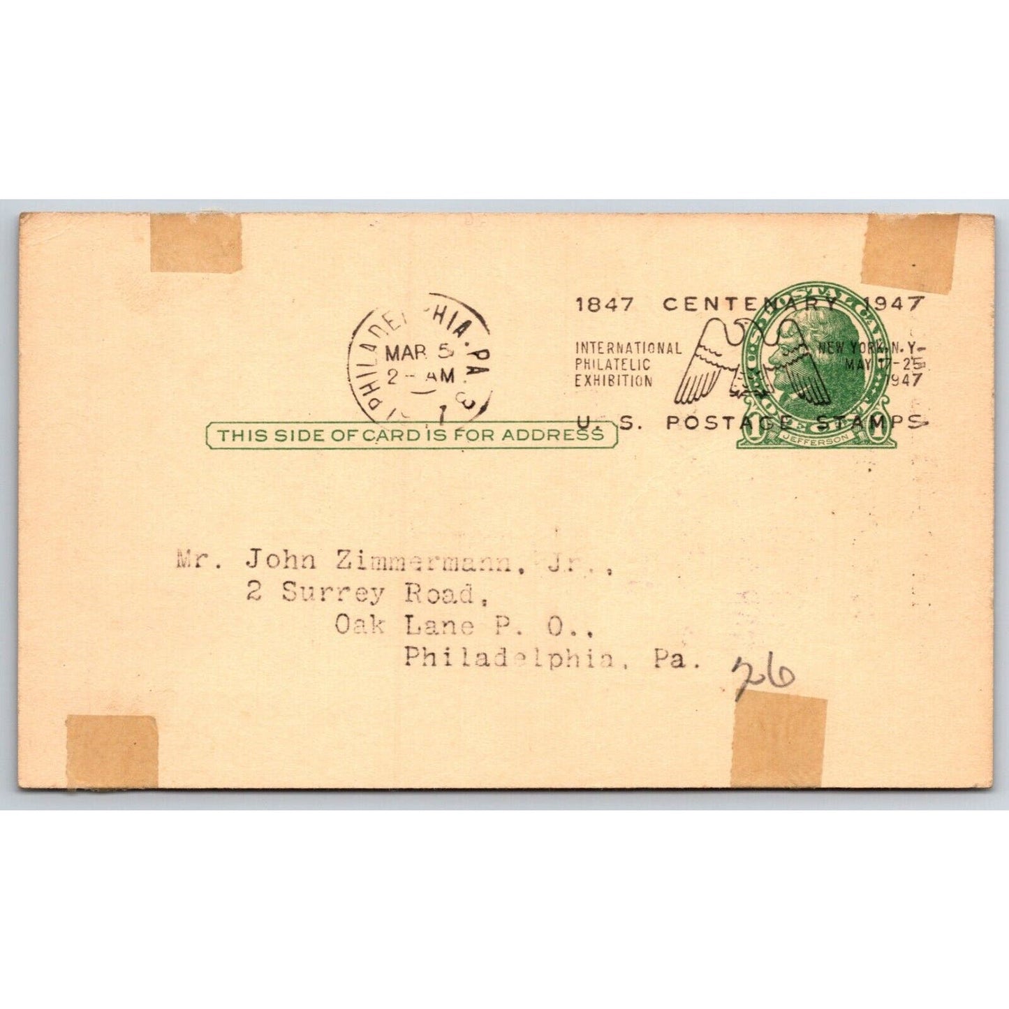Men of St. Paul's Jay Cooke Hall 1947 Philadelphia Meeting Notice Adv. Postcard