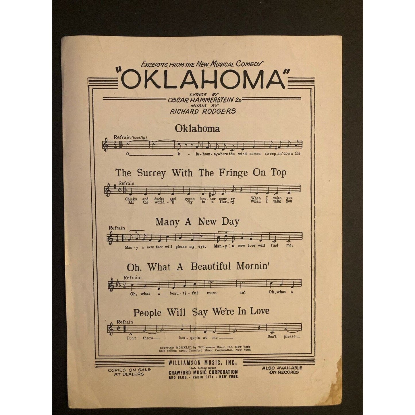 Vintage 1940's Sheet Music "All Through the Day" from "Centennial Summer" Kern