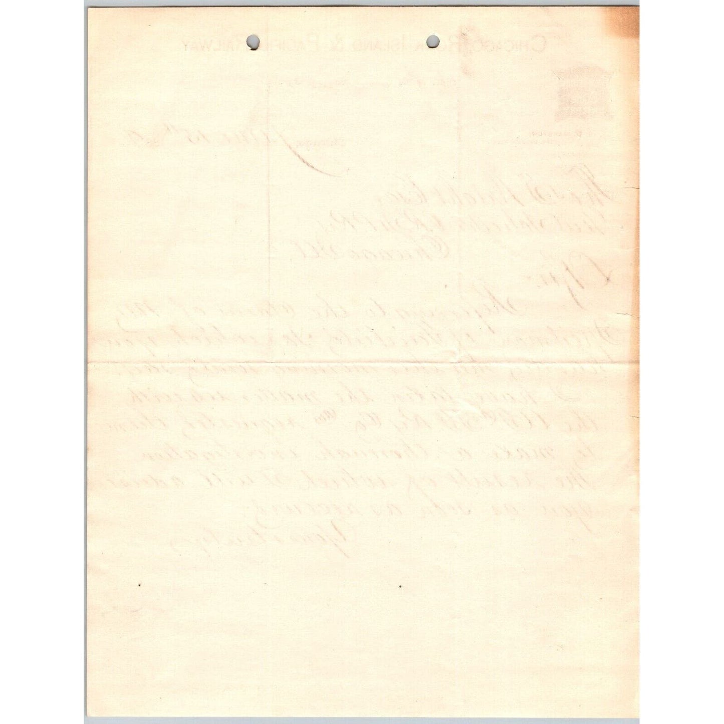 Chicago, Rock Island and Pacific Railway 1889 ALS Baggage Agent Letterhead