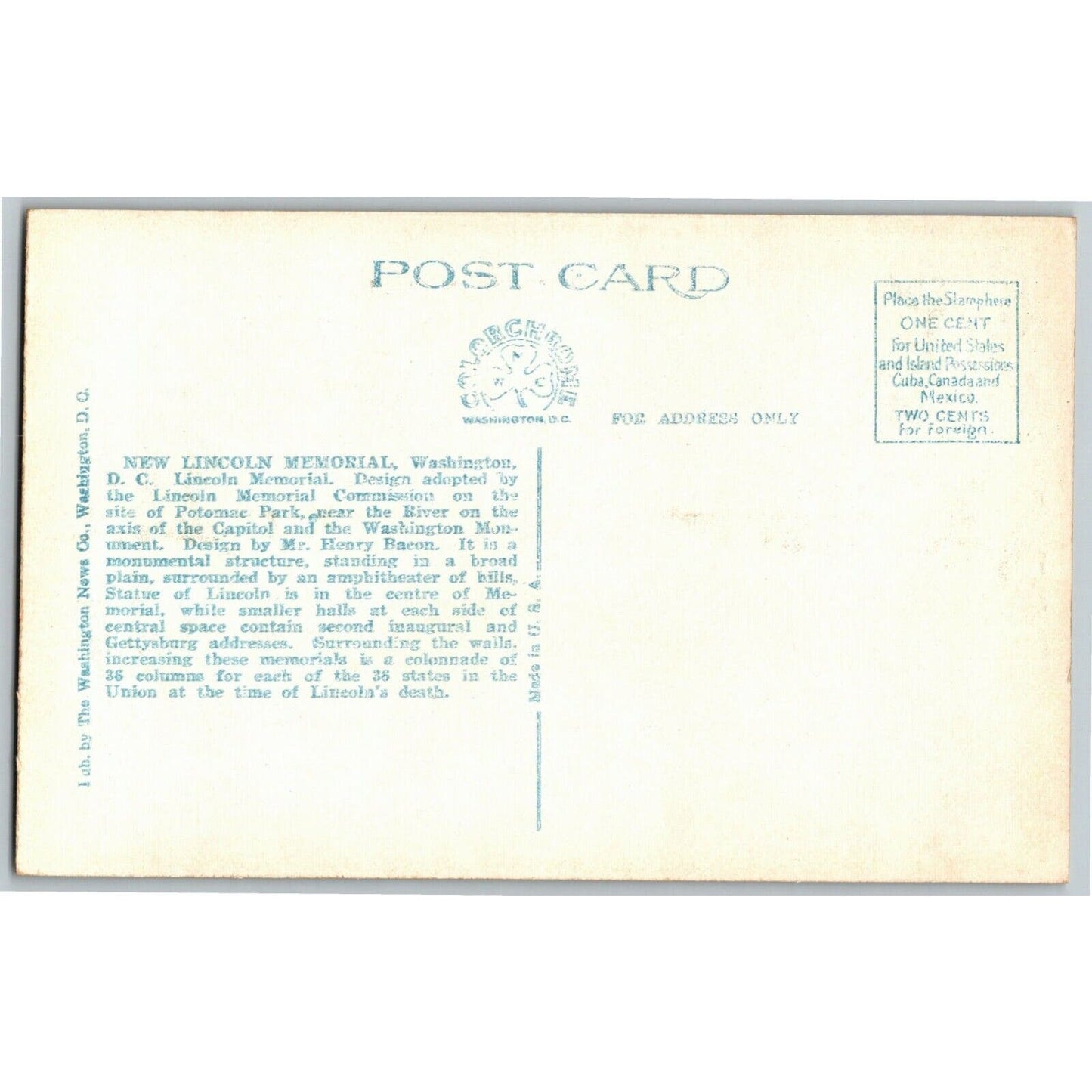New Lincoln Memorial, Washington, DC - Vintage Postcard - NP