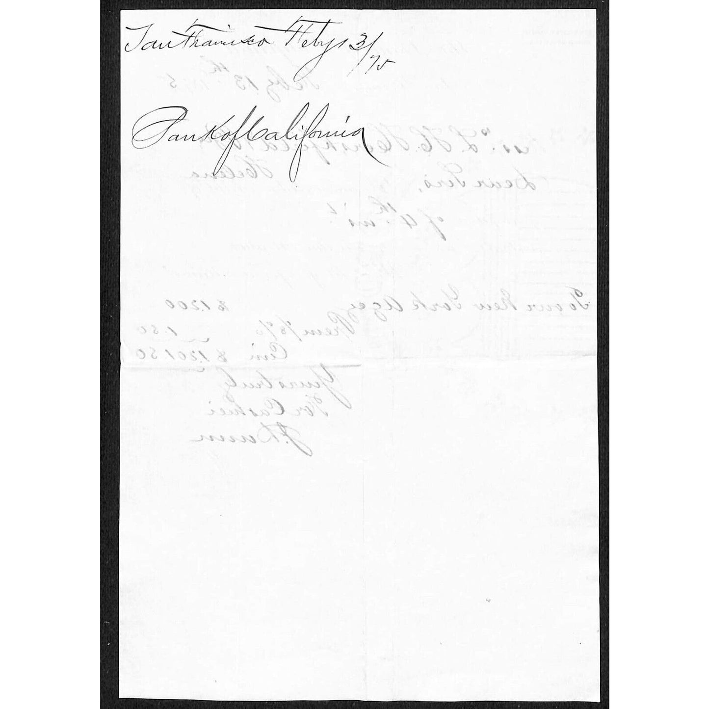 1875 Bank of California San Francisco Letterhead L.H. Hershfield Helena, MT