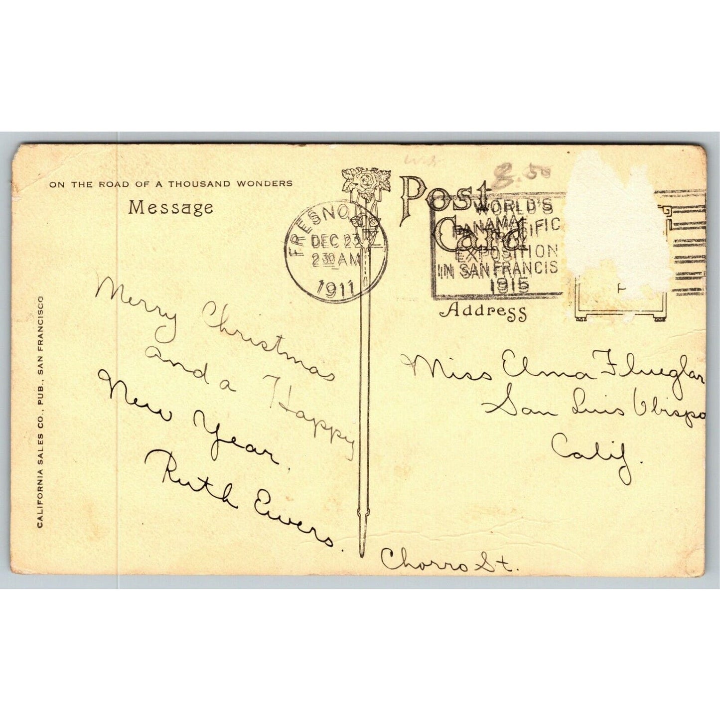 Vintage c1911 Postcard "City Hall, Fresno, Cal."