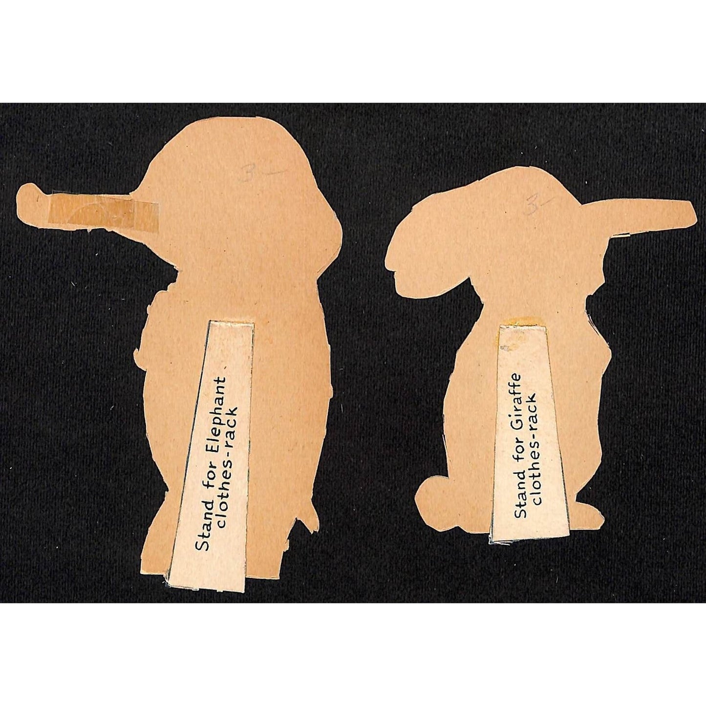 Elephant and Rabbit Bunny Die Cut Card Stock Cards w/ Stand / Leg c1920's?