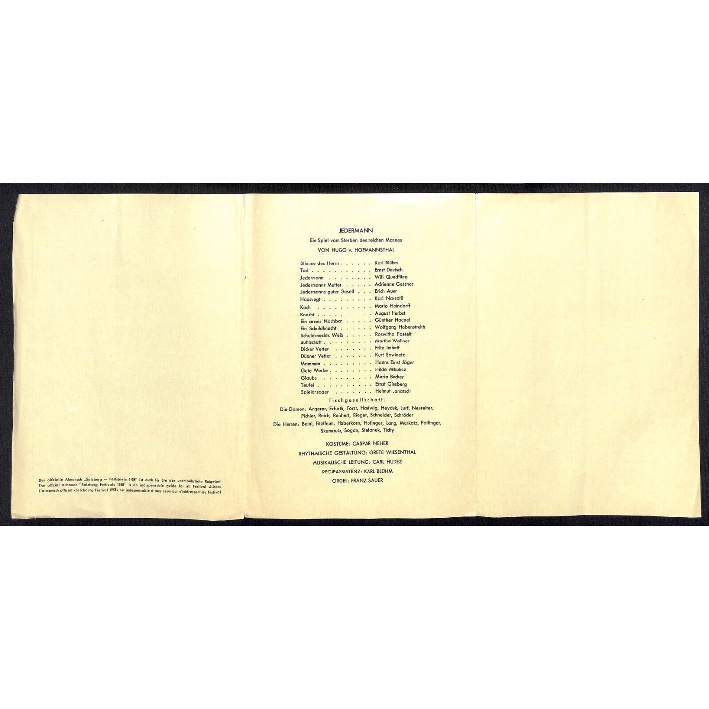 Salzburger Festspiele 1958 Program Hugo von Hofmannsthal Jedermann w/ 2 Tickets