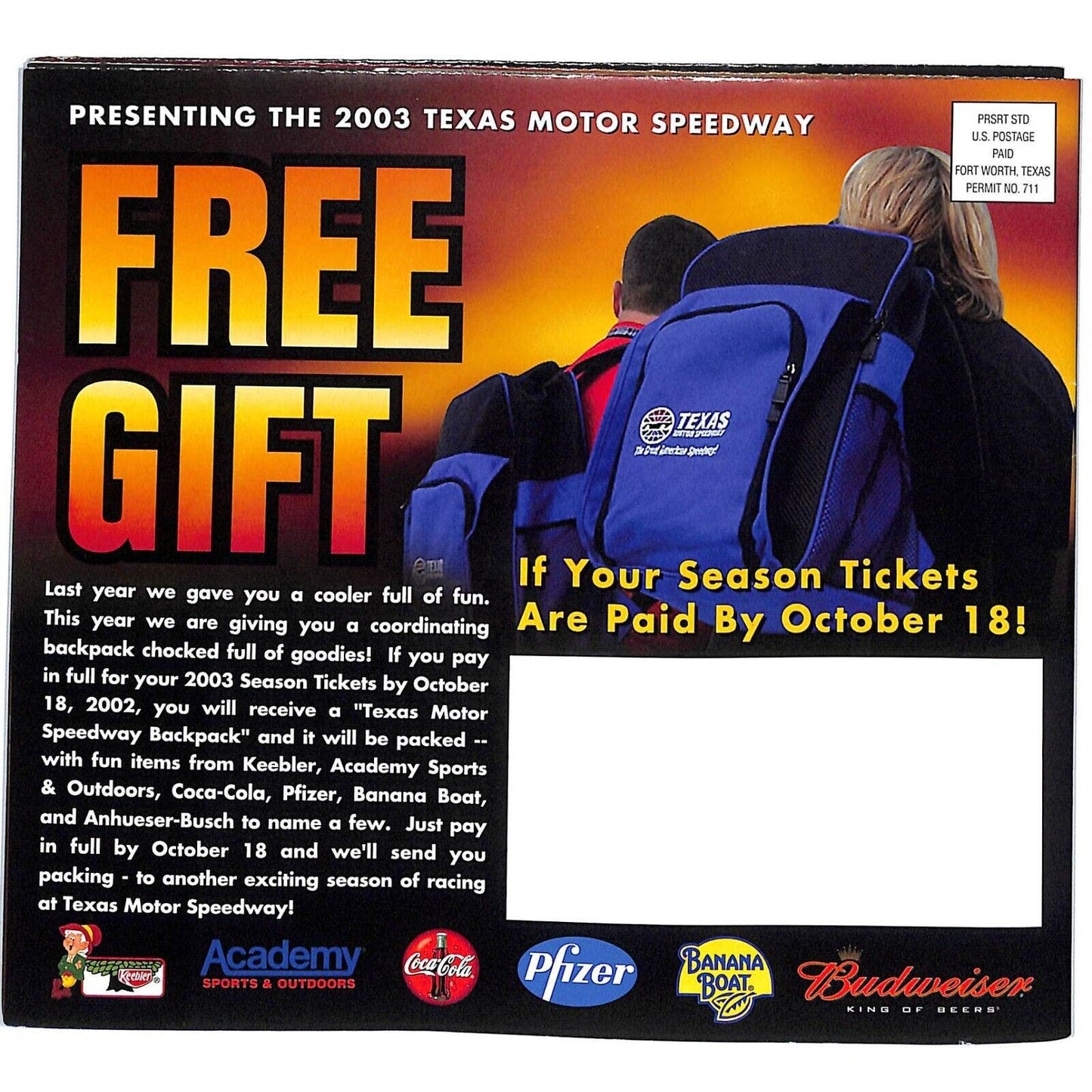 2003 Texas Motor Speedway Large Fold-Out Poster / Ticket Offer Mailer - VGC