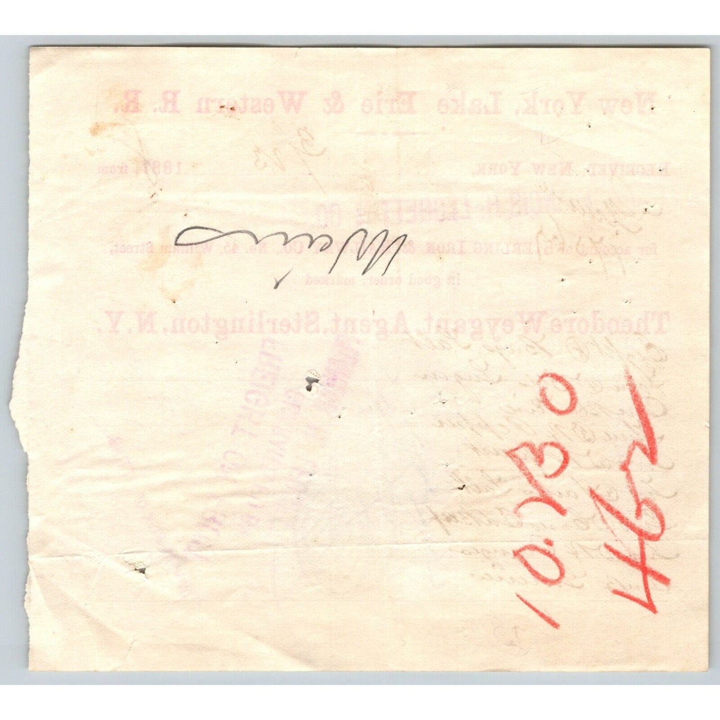 New York, Lake Erie & Western R.R. 1888 Railroad Freight Billhead Leggett & Co.