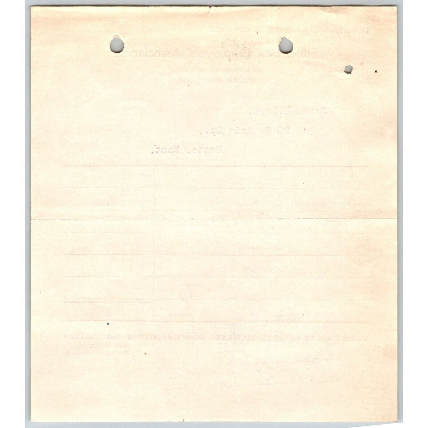 Silver Bow Employers' Association 1925 "Leys" Butte, MT Dues Billhead / Receipt
