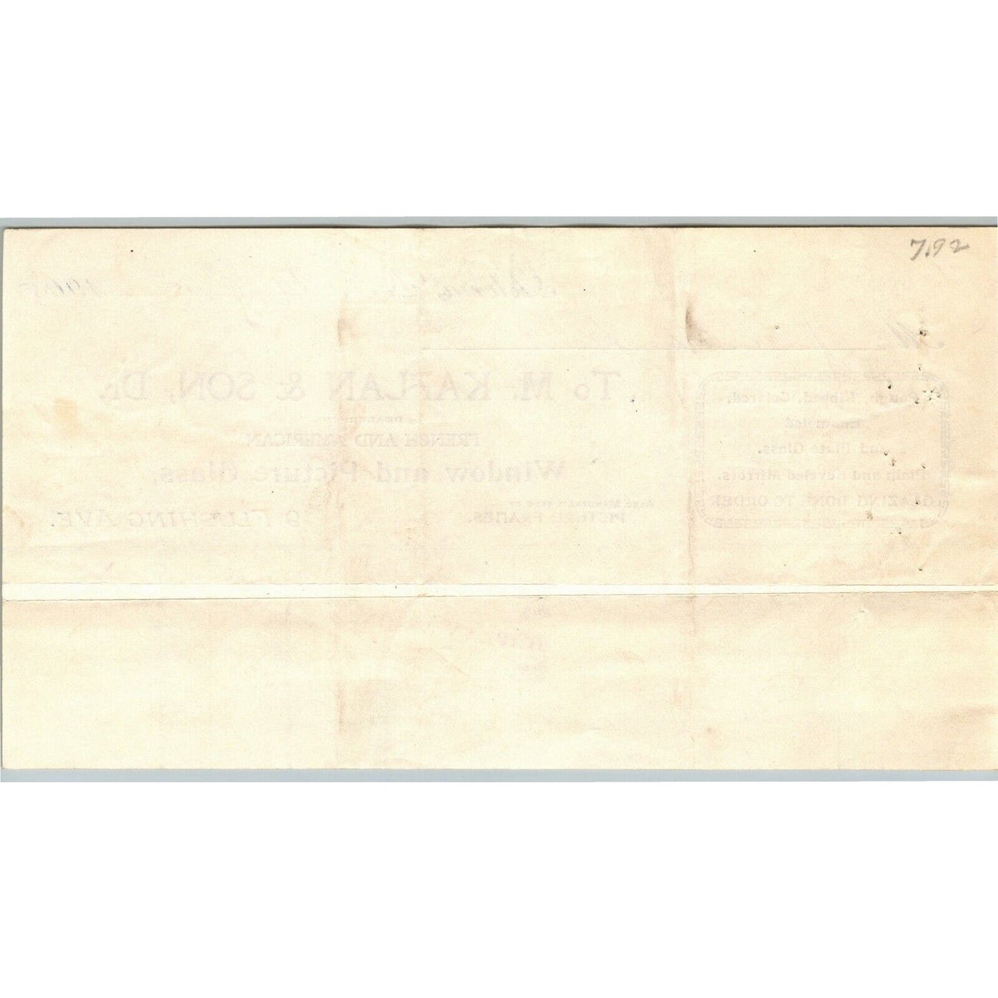 Astoria, LI, NY c1905 Letterhead M. Kaplan & Son Window and Picture Glass