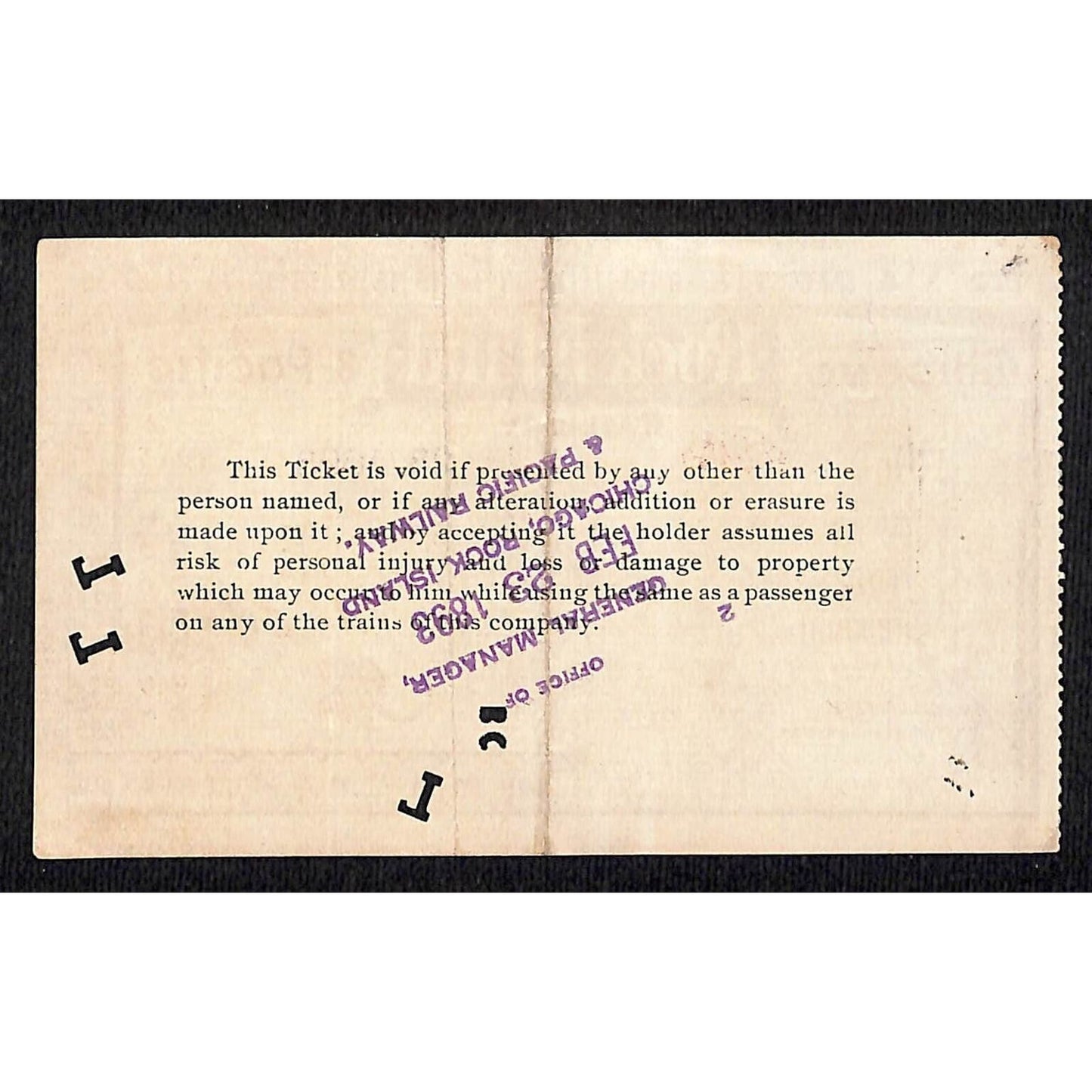 Chicago, Rock Island & Pacific Railway 1893 From Denver P.J. Baird* Ticket