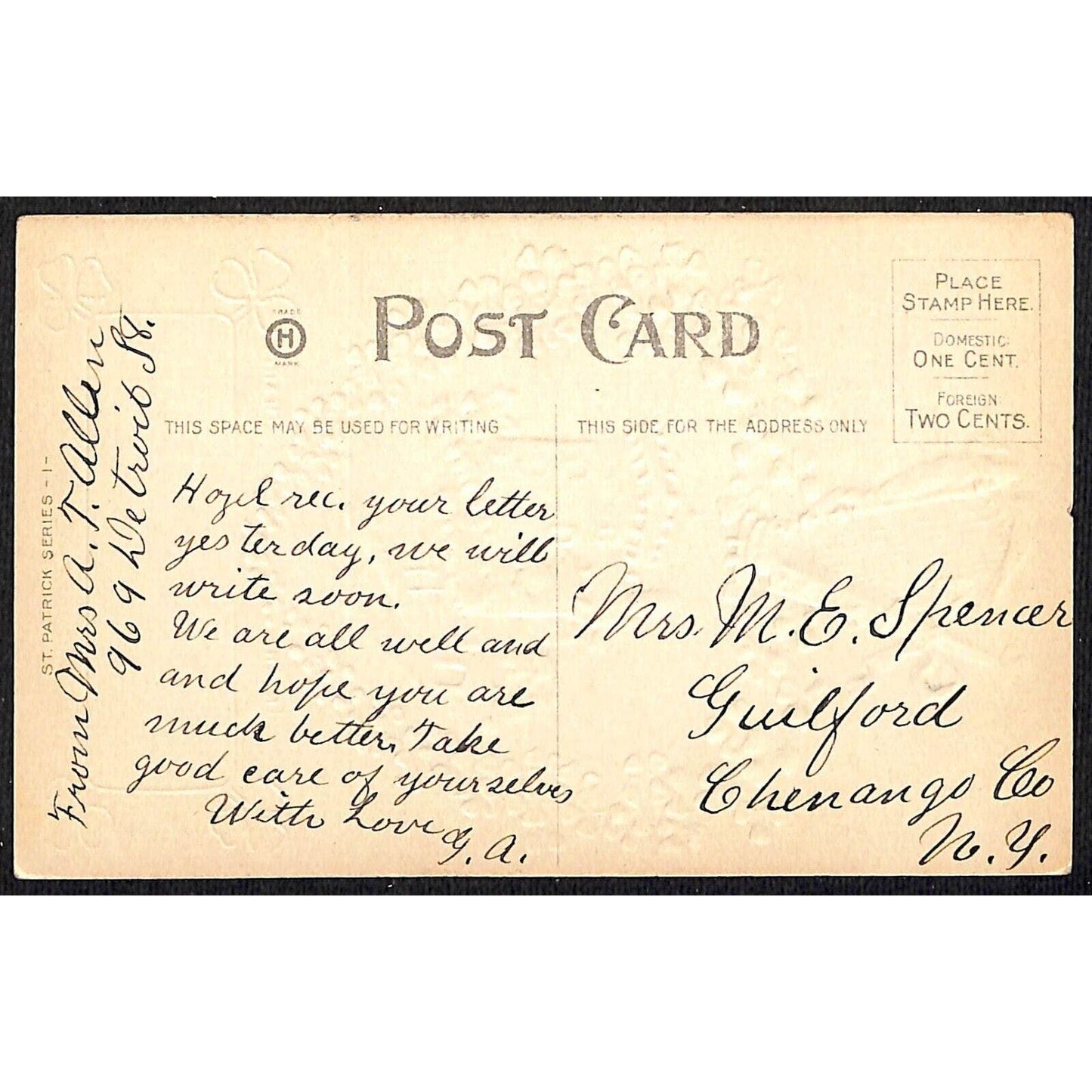 Irish Postcard Blarney Castle Harp Clovers Gilt Embossed Glitter c1910