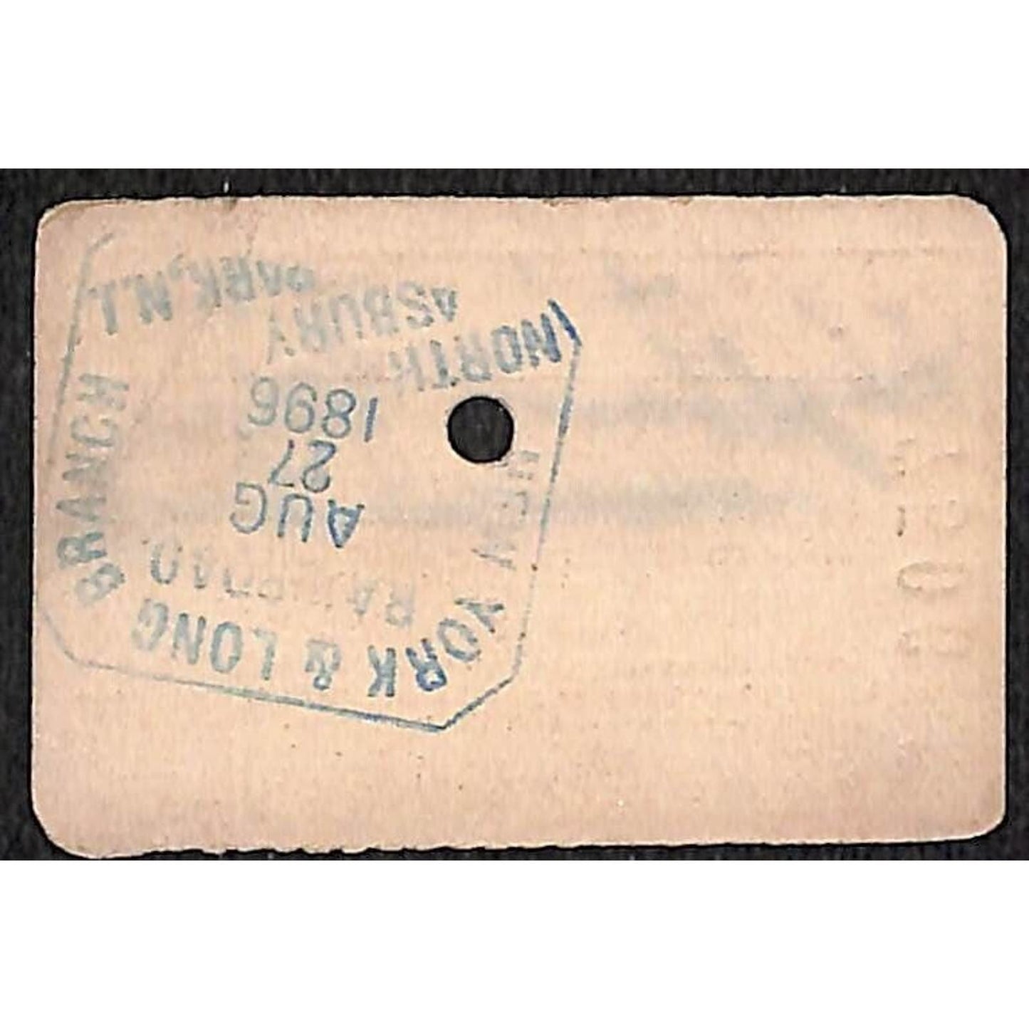 New York & Long Branch Railroad 1896 Ticket North Asbury Park Highlands of? 7506