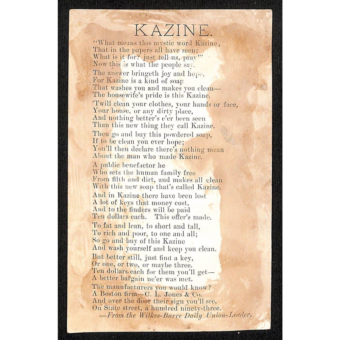 Use Kazine (Laundry Soap) Victorian Trade Card - Floral Rose