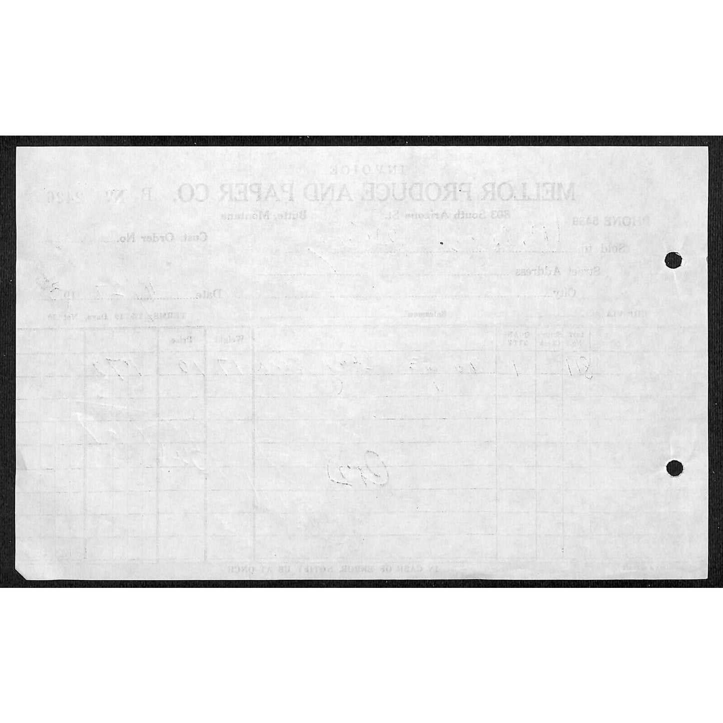 Mellor Produce and Paper Butte Montana - 1933 Billhead Letterhead - Wilson Drug