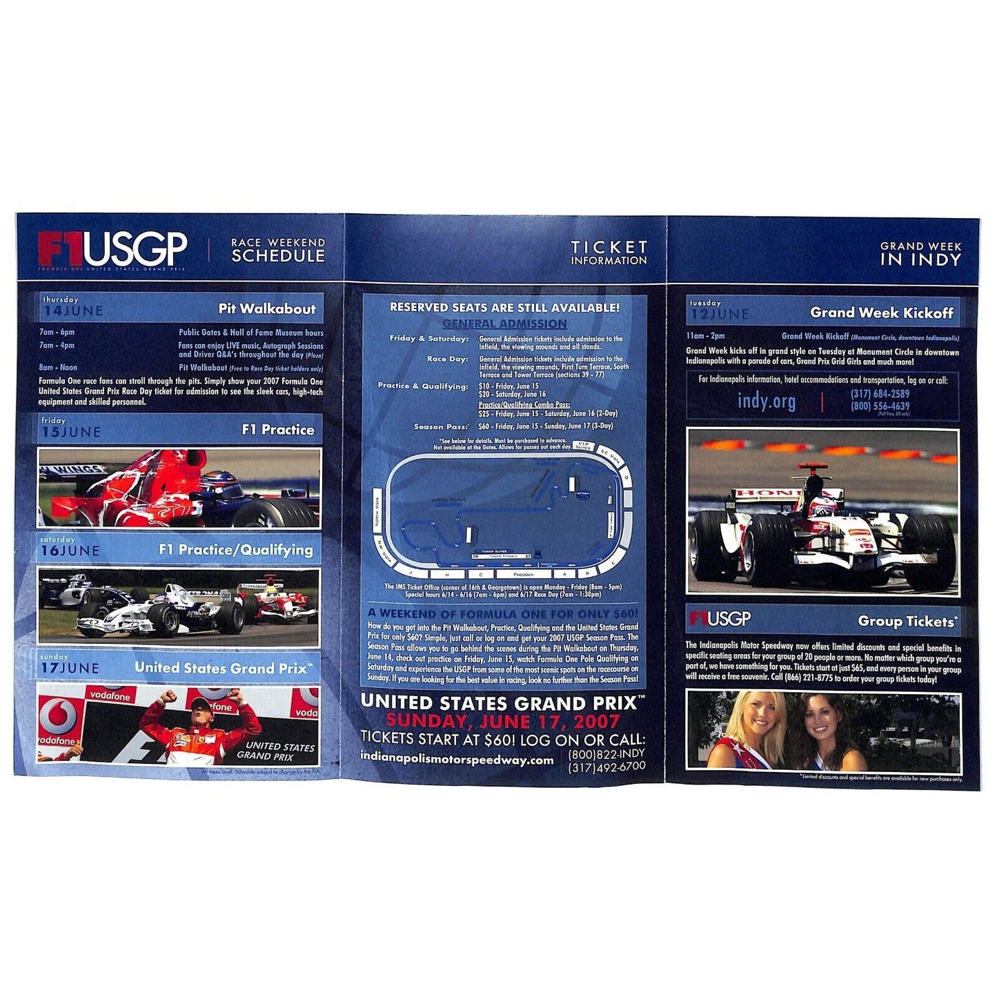2007 F1 USGP Formula 1 Grand Prix Racing Schedule & Ticket Info Sheet VGC