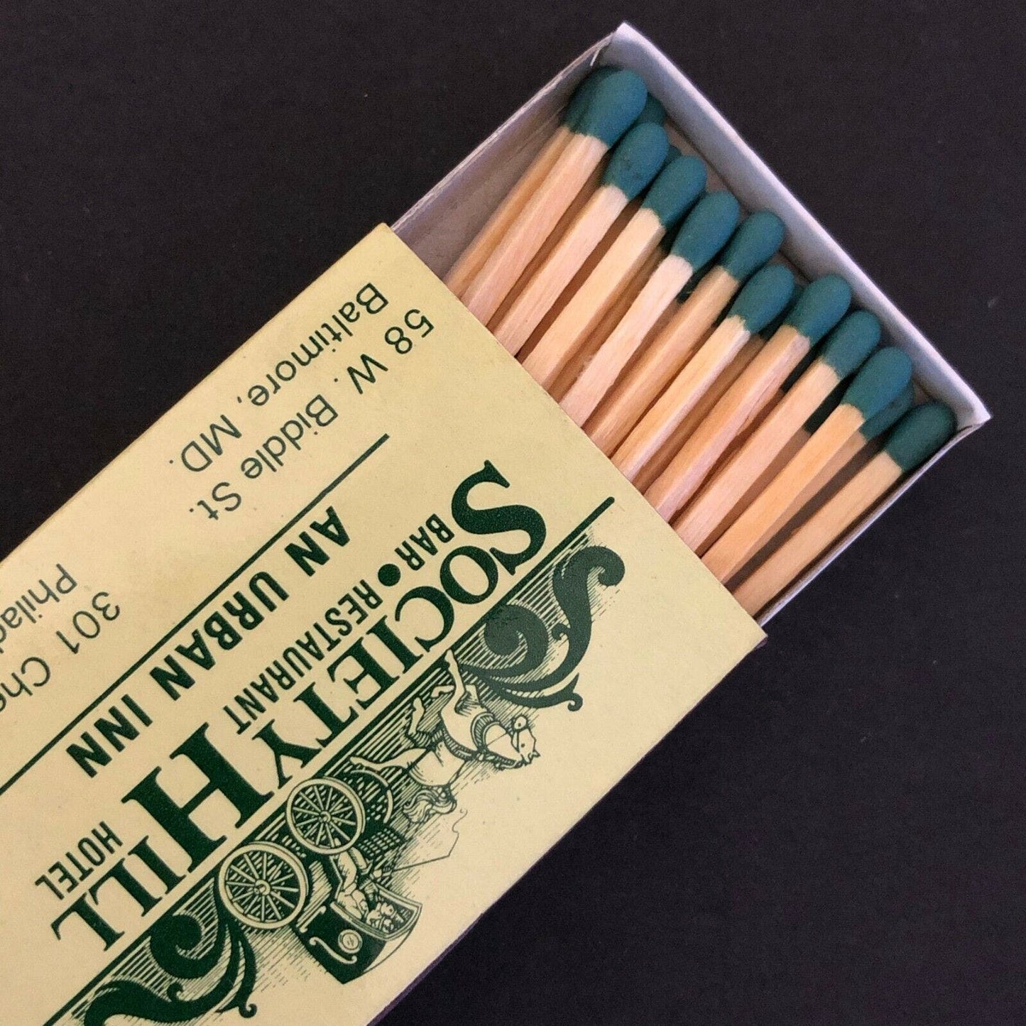 c1970's-80's Wooden Matchbox Matchbook "Society Hill" Bar Restaurant Baltimore