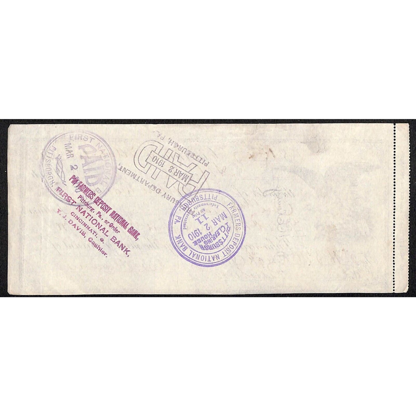 Cincinnati Railroad Omnibus Co. 1910 $1.24 Bank Check Payment for Tickets