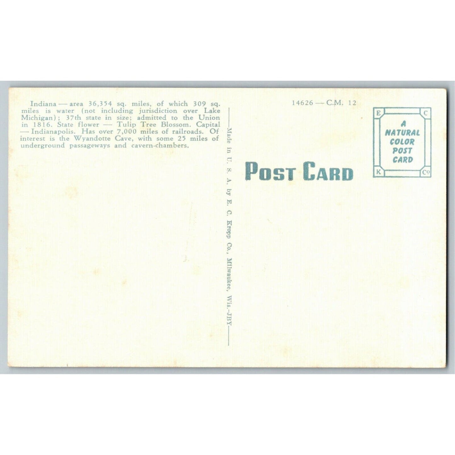 Indy 500 Linen Postcard "Greetings From Indiana" E. C. Kropp - Unposted VGC