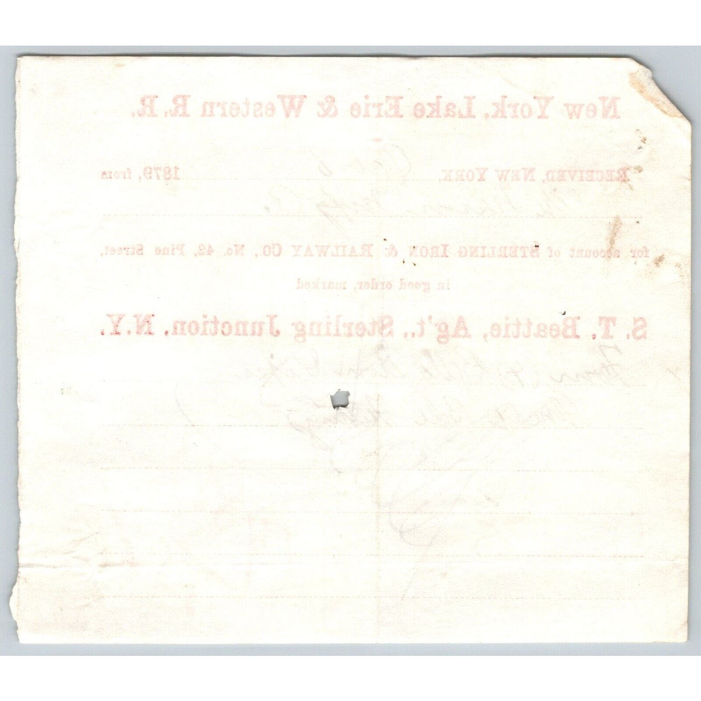 New York, Lake Erie & Western R.R. 1879 Railroad Freight Billhead 4 Balls of ?