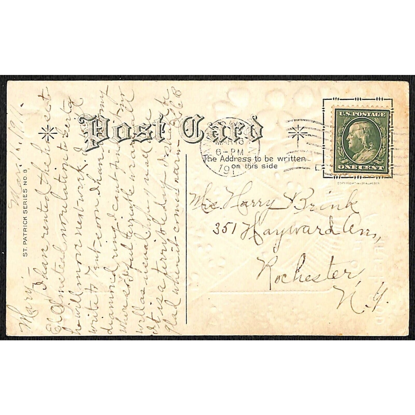 Ireland Postcard "Erin GO Bragh" "A Bit of Irish Sod" Embossed Gilt PM 1911