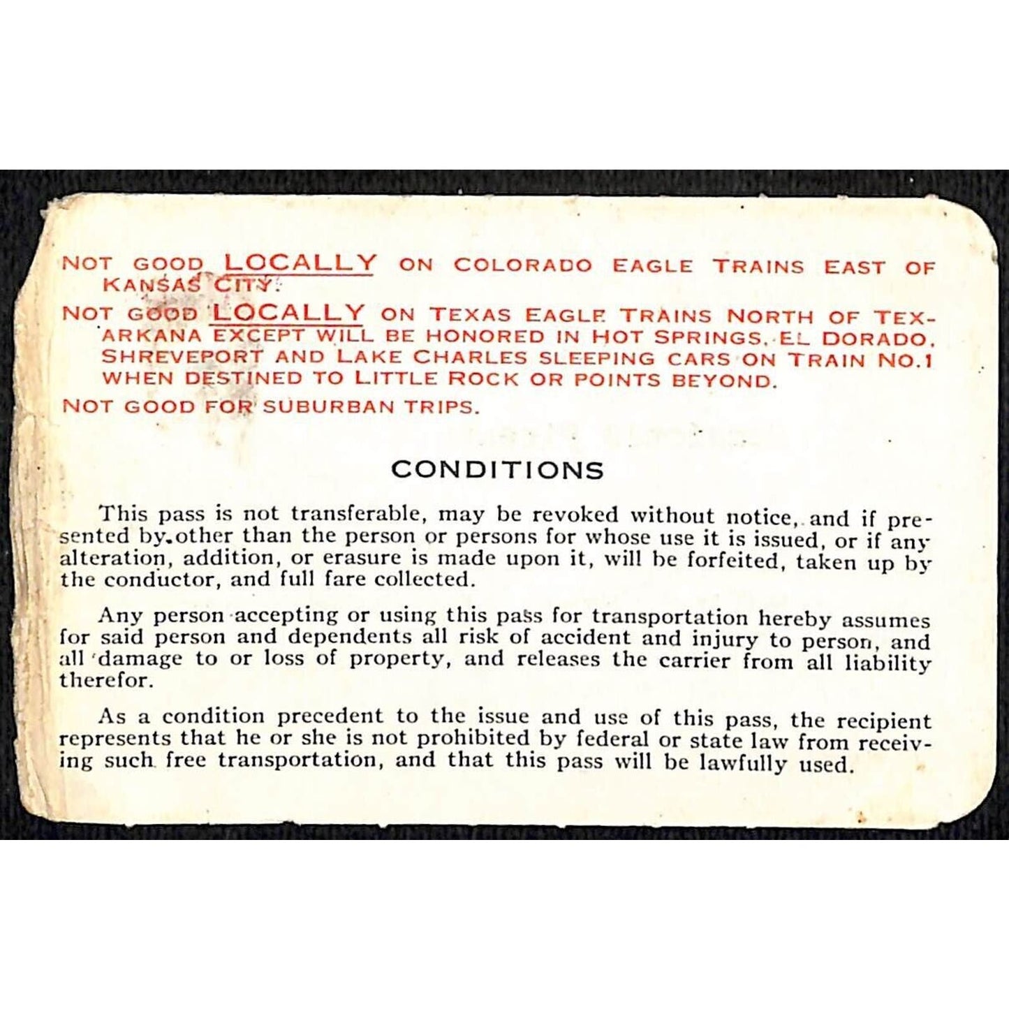 1957-58 Missouri Pacific Railroad Yearly Pass for "Pensioned Fireman"