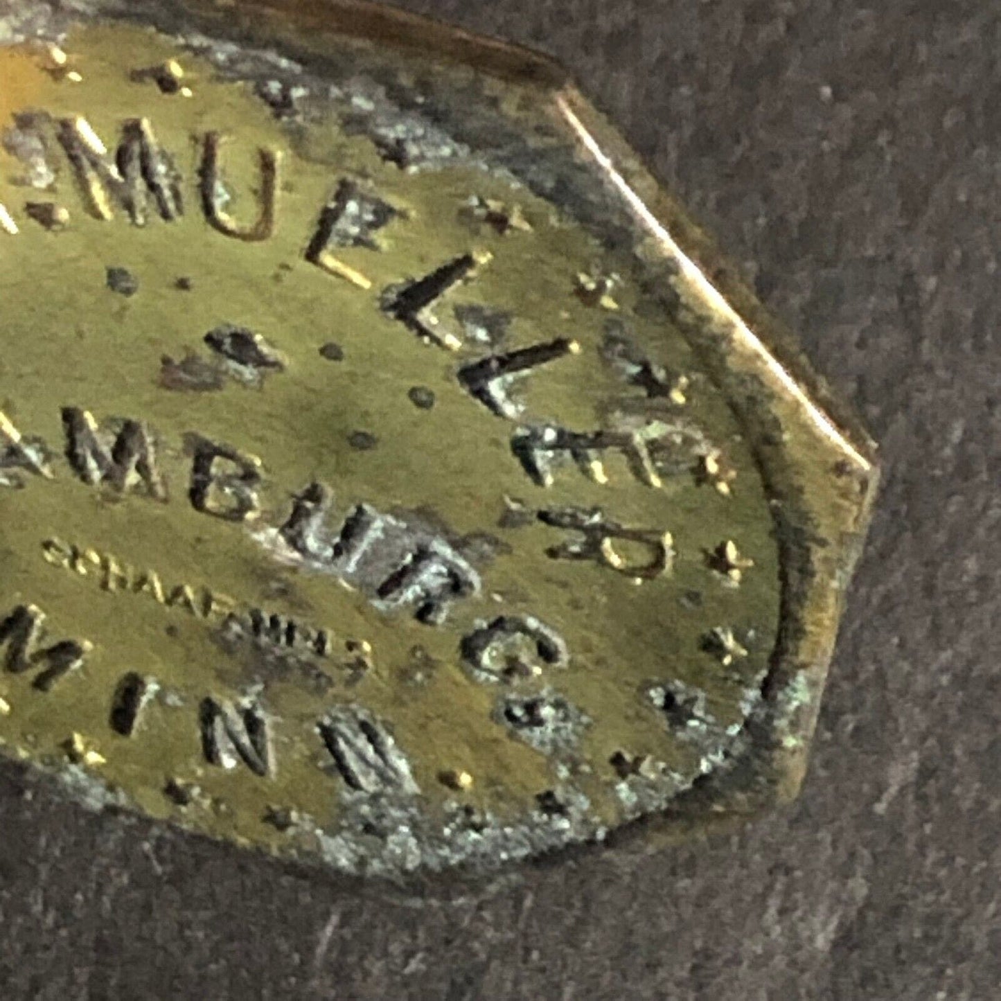 H.W. Mueller Hamburg, Minn G/F 5c Brass Token Octagon 22.3mm