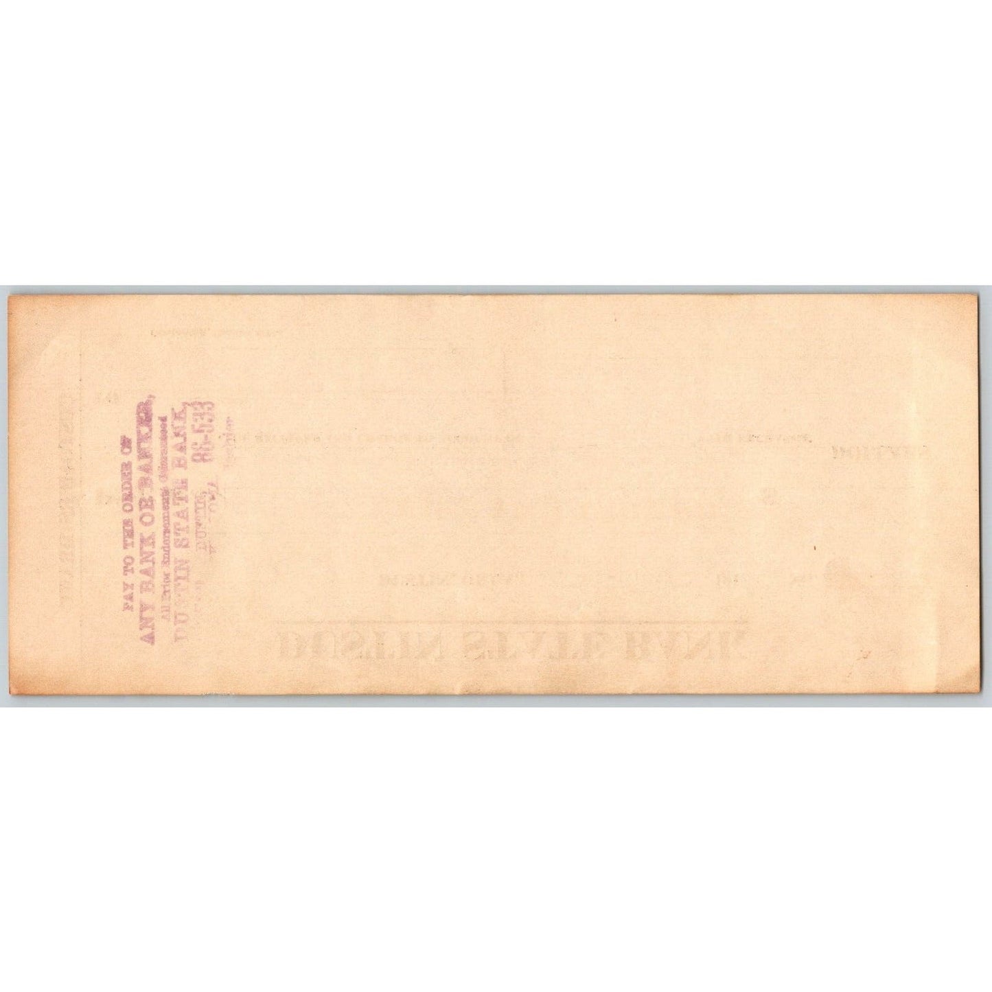 Dustin, OK 1920 "Dustin State Bank" Check - Scarce