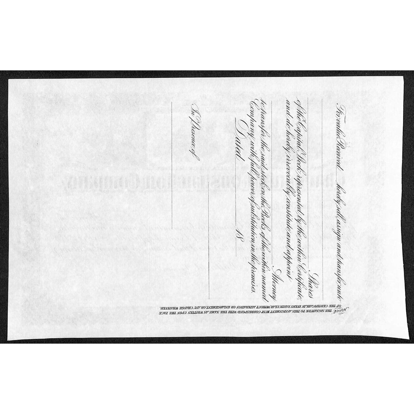 Champlain Construction Co. VT c1890's Stock Certificate (American Bank Note Co.)