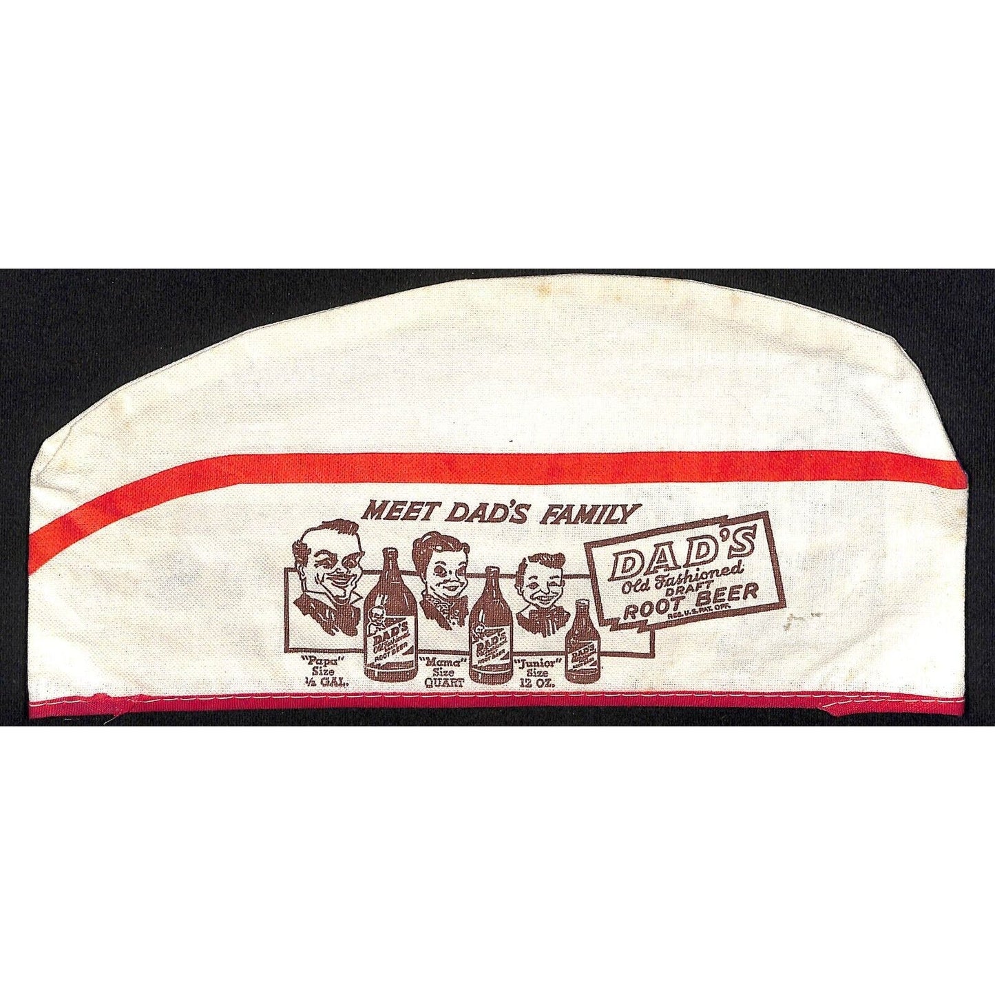 Dad's Root Beer Soda Cloth Jerk Cap Hat "Meet Dad's Family" Uncle Sam c1941-53