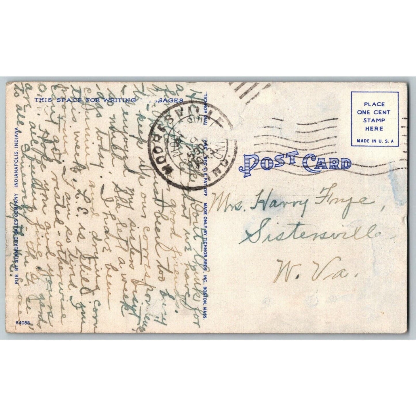 Indy 500 Linen Postcard 1937 "First Lap Coming Into North Turn" Posted 1943 VGC