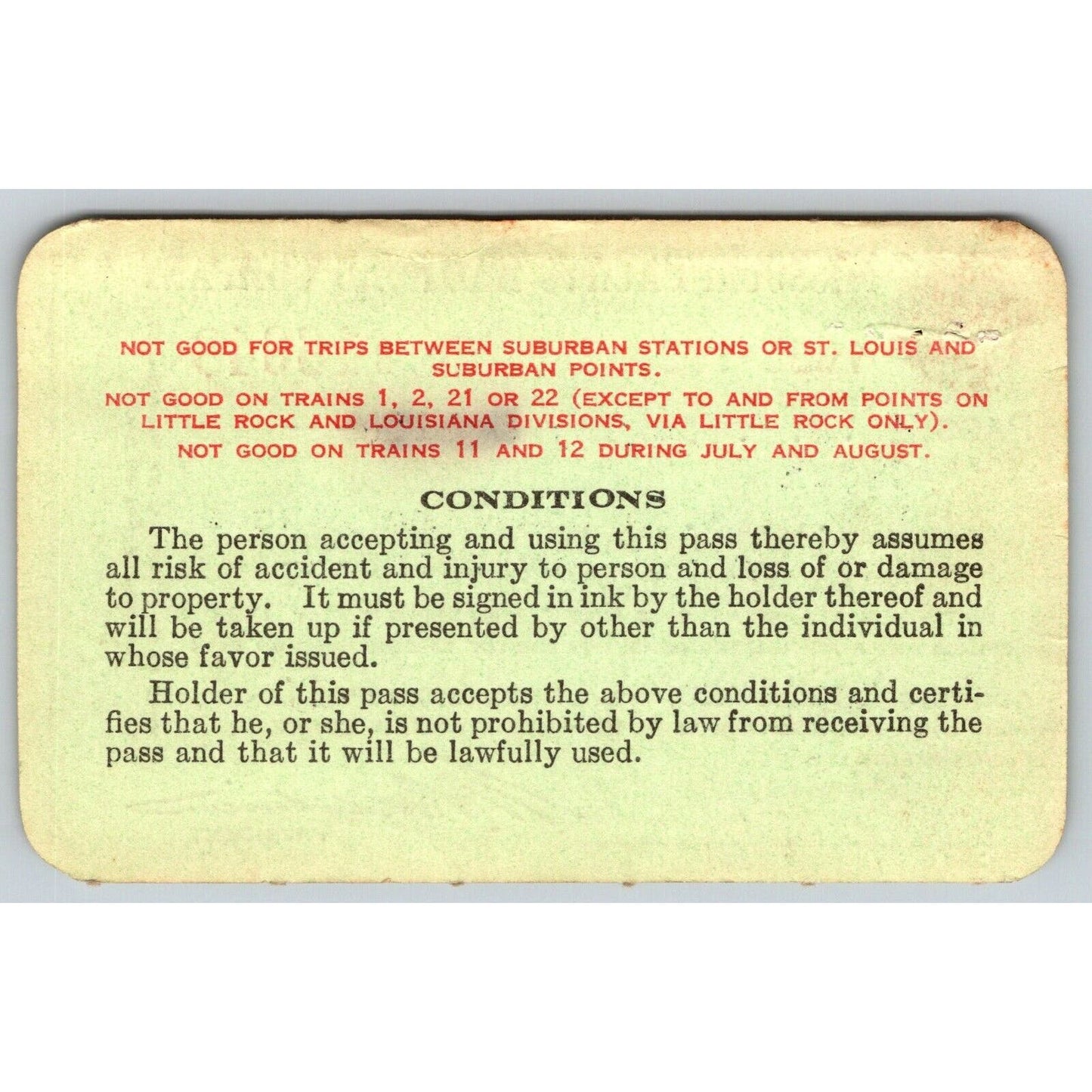 Missouri Pacific Railroad 1933-34 Yearly Pass Employee #16648