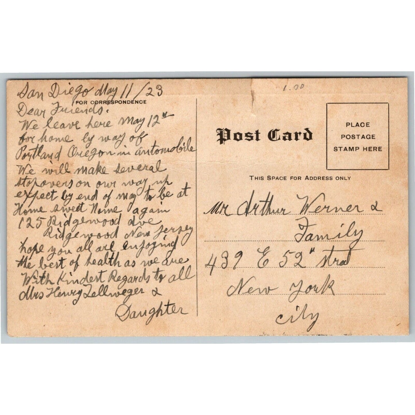 Vintage Postcard Kirkland Apartments San Diego, CA New Modern c1923